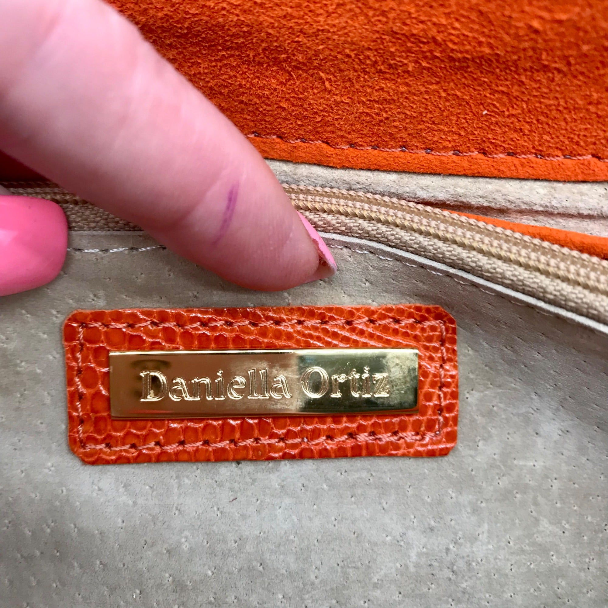 Daniella Ortiz Orange Lizard Embossed Leather April Clutch