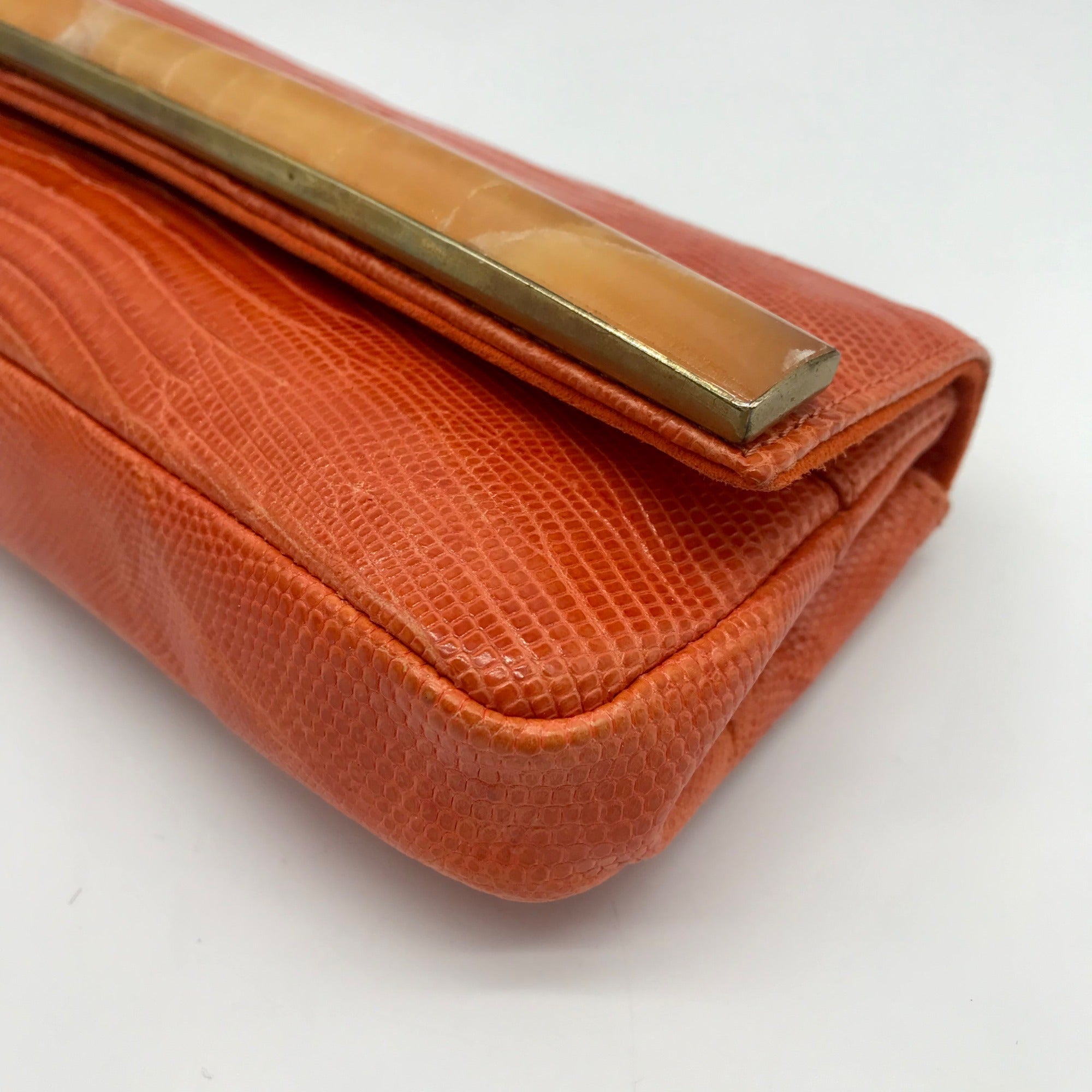 Daniella Ortiz Orange Lizard Embossed Leather April Clutch