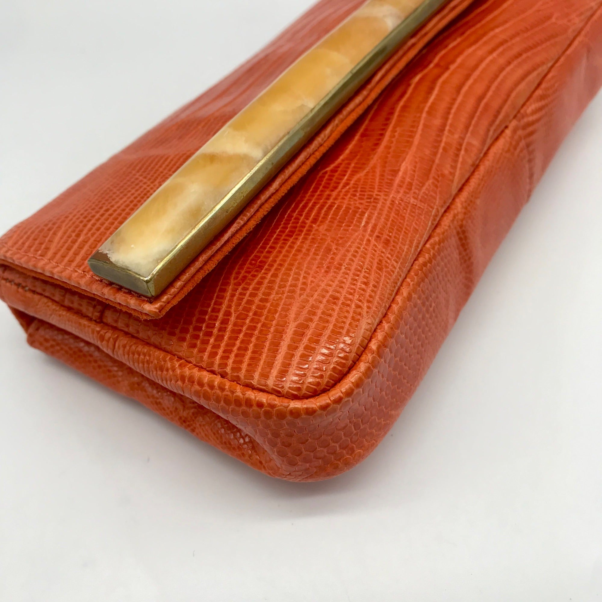 Daniella Ortiz Orange Lizard Embossed Leather April Clutch