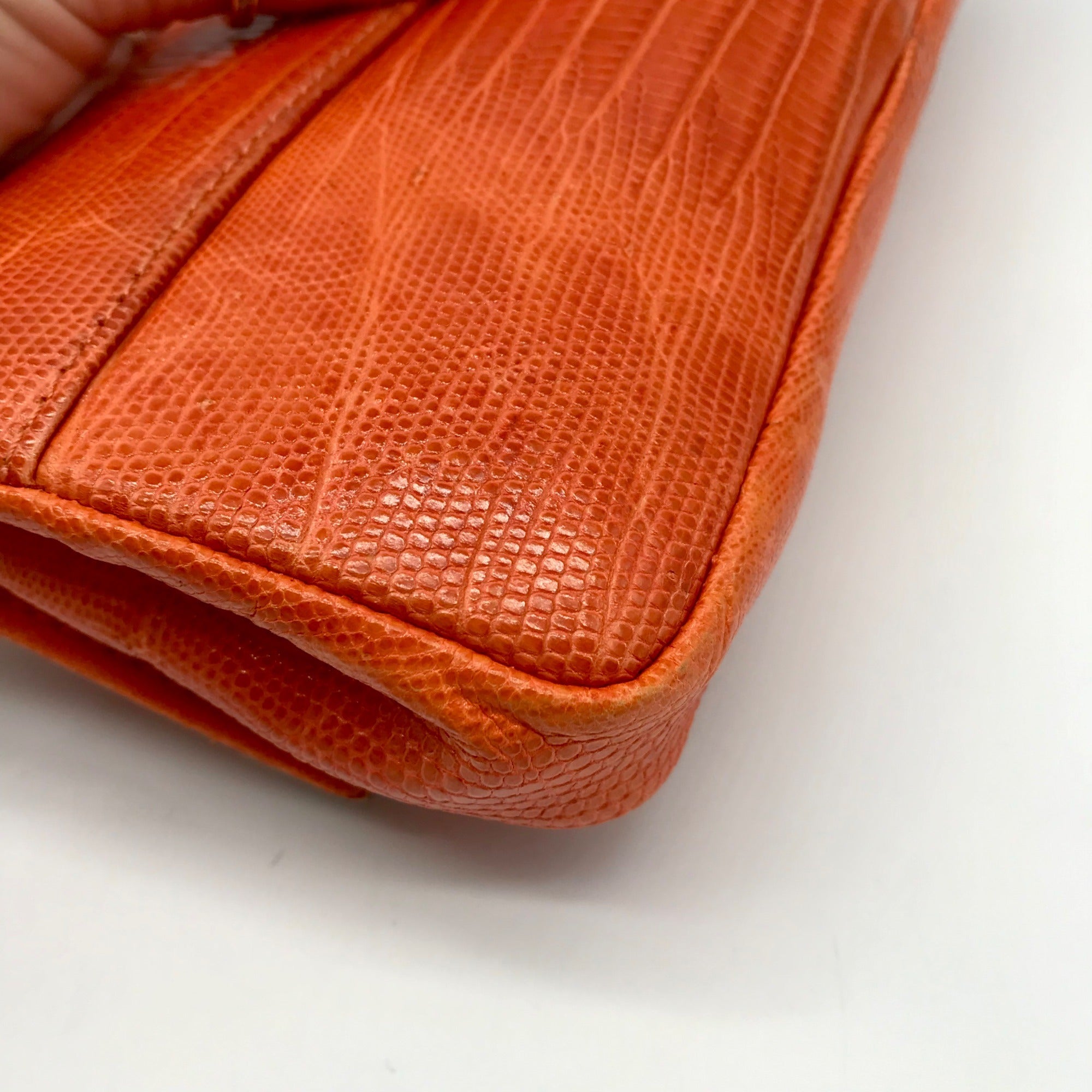 Daniella Ortiz Orange Lizard Embossed Leather April Clutch