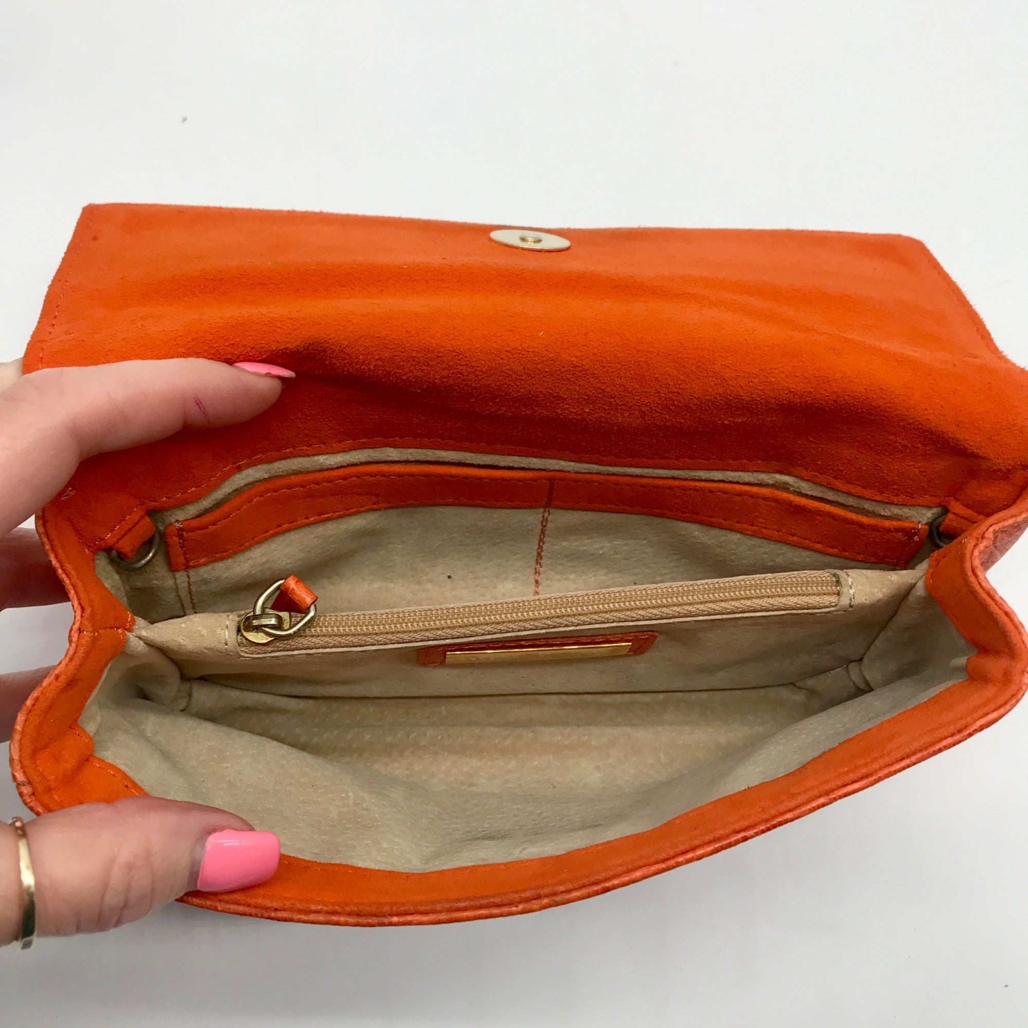 Daniella Ortiz Orange Lizard Embossed Leather April Clutch