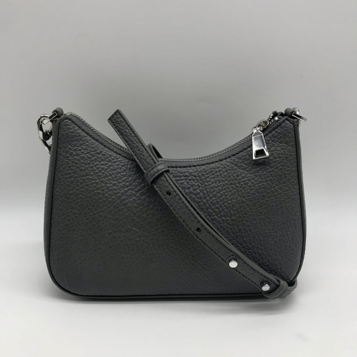 DKNY Faux Leather Dark Gray Jenna Small Demi Crossbody Bag