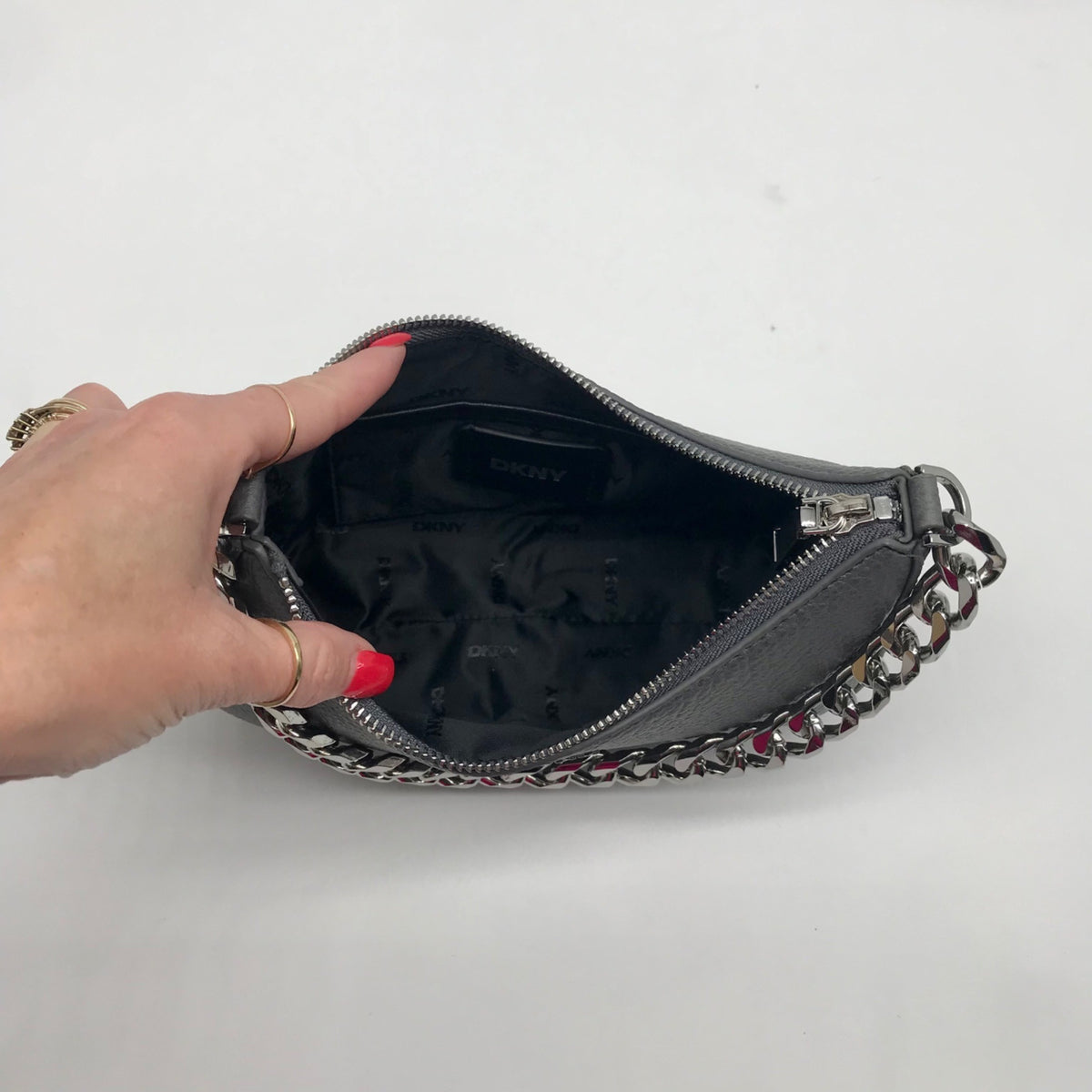 DKNY Faux Leather Dark Gray Jenna Small Demi Crossbody Bag