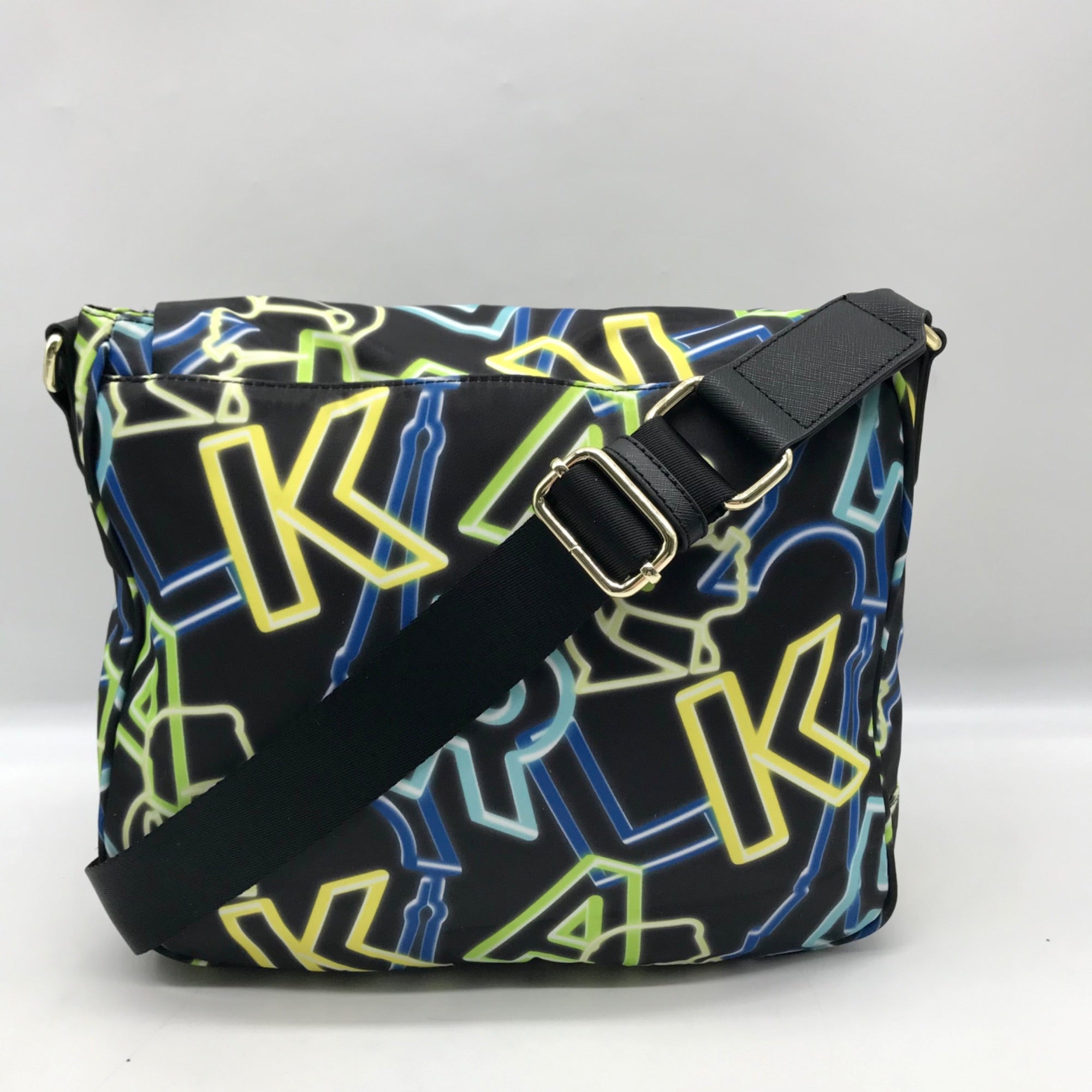 Karl Lagerfeld Black &amp; Neon Green Nylon Paris Cara Crossbody Bag