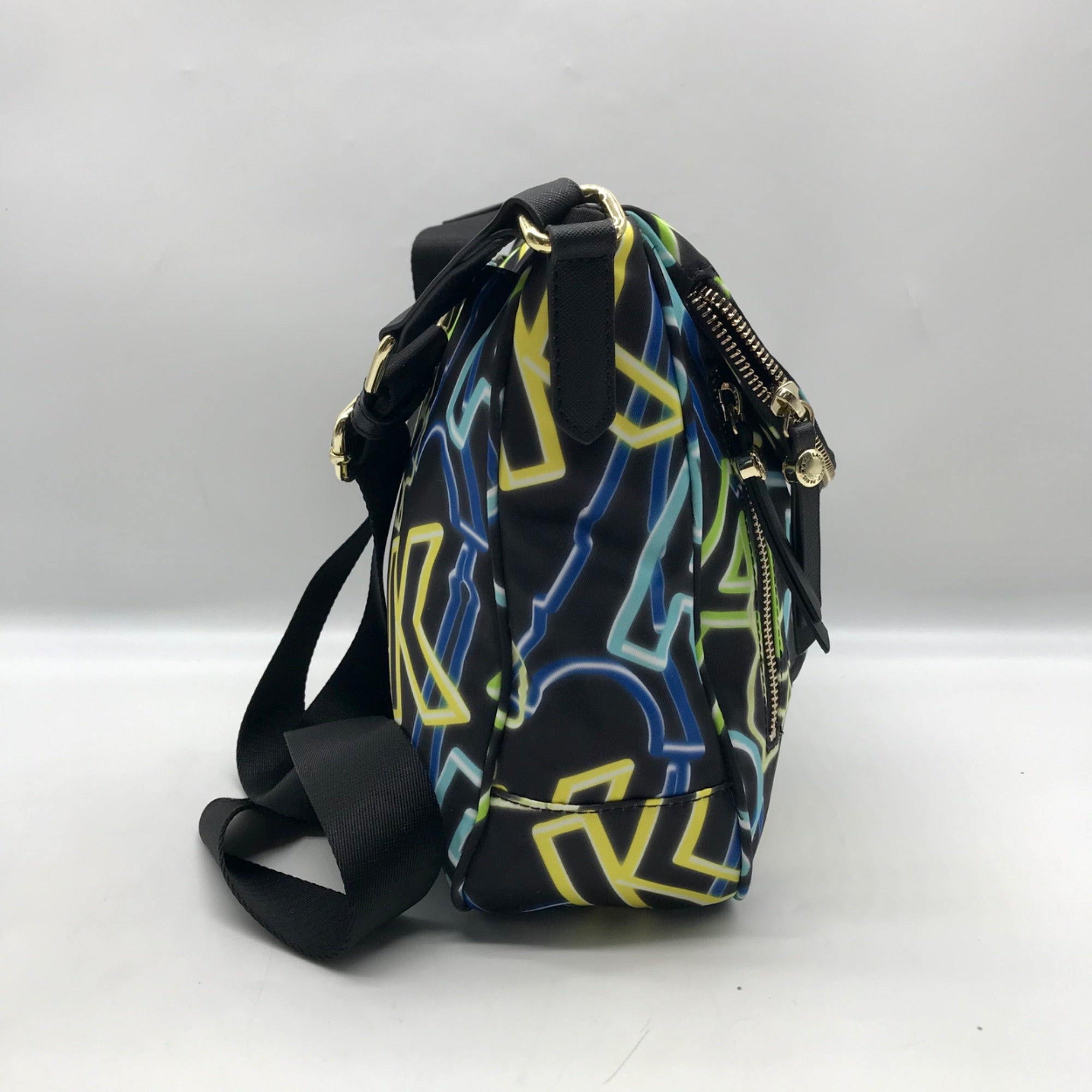 Karl Lagerfeld Black &amp; Neon Green Nylon Paris Cara Crossbody Bag