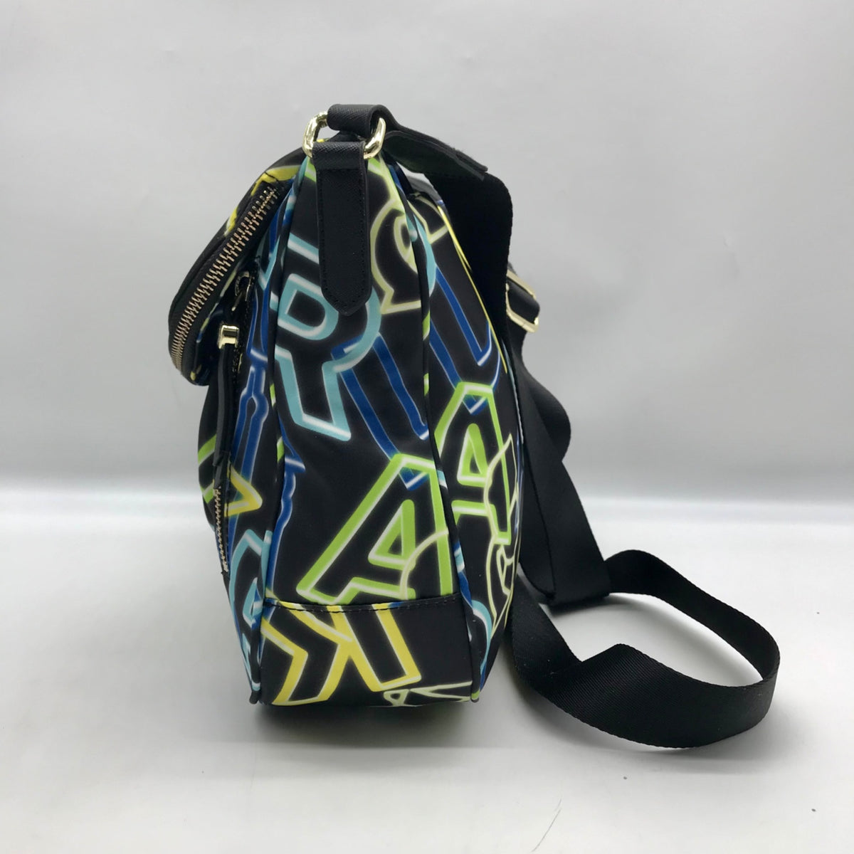 Karl Lagerfeld Black &amp; Neon Green Nylon Paris Cara Crossbody Bag
