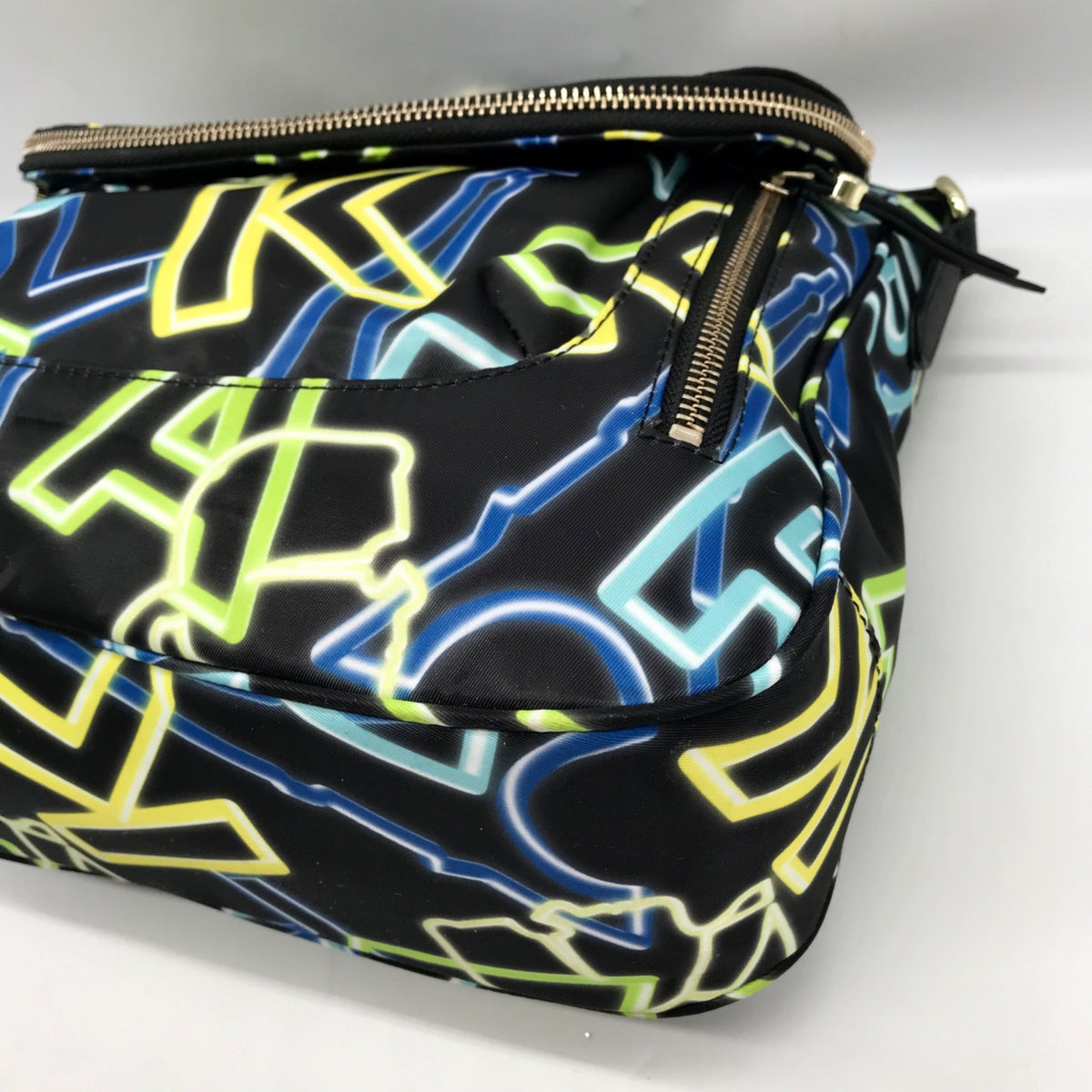 Karl Lagerfeld Black &amp; Neon Green Nylon Paris Cara Crossbody Bag