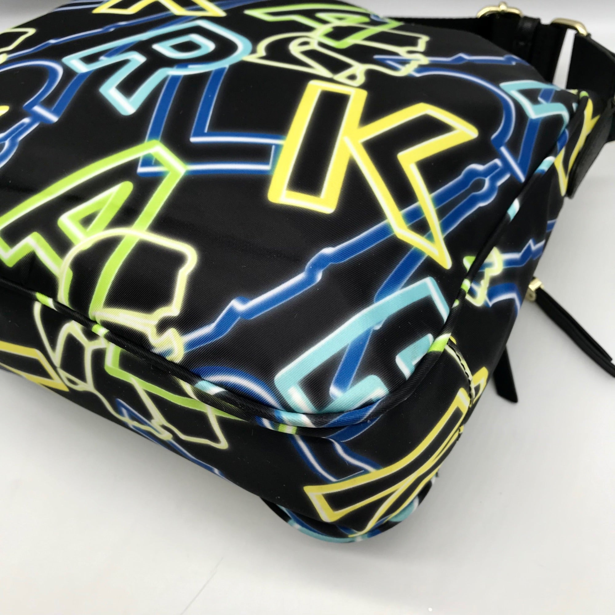 Karl Lagerfeld Black &amp; Neon Green Nylon Paris Cara Crossbody Bag