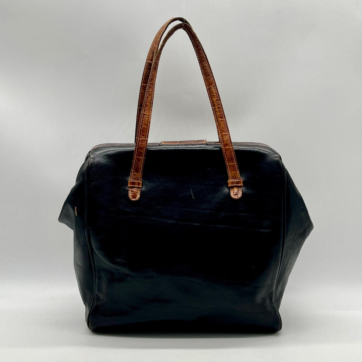 Furla Doctor-Style Black And Brown Leather Satchel Bag