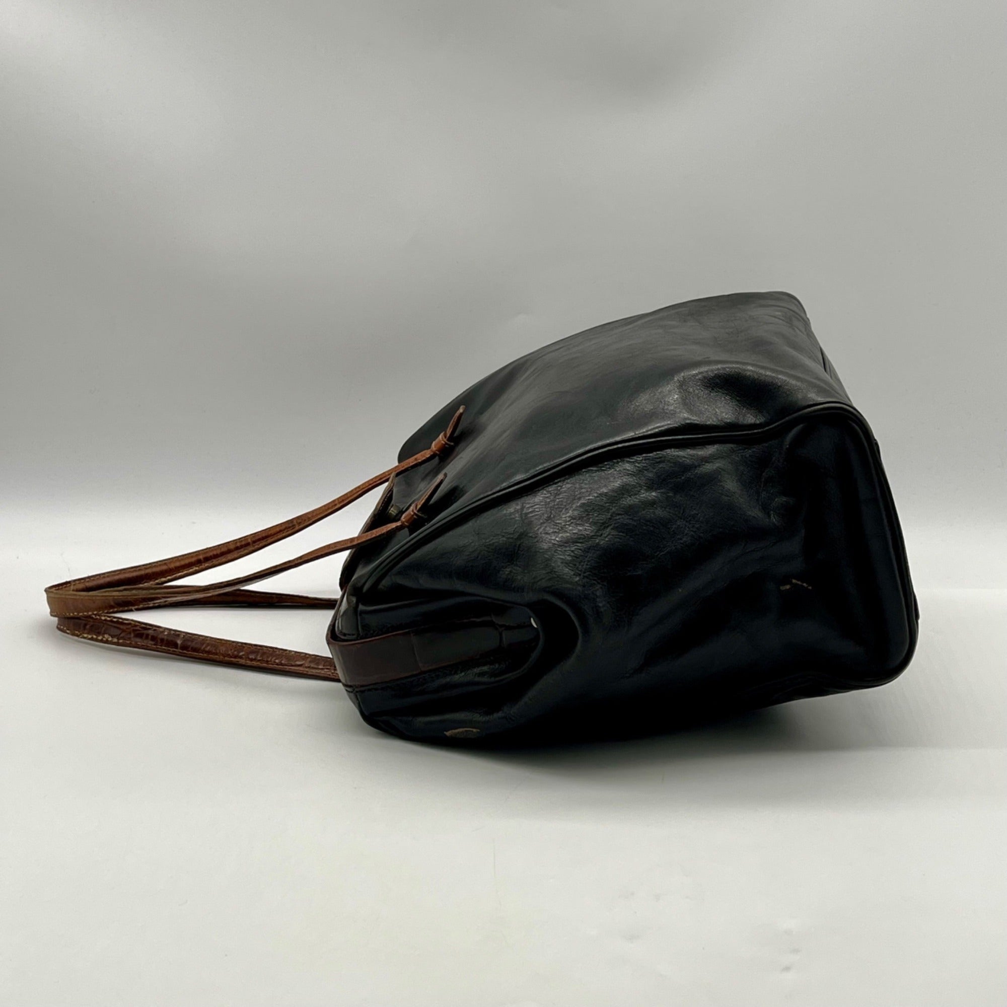 Furla Doctor-Style Black And Brown Leather Satchel Bag