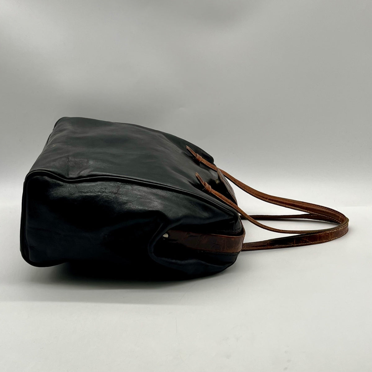 Furla Doctor-Style Black And Brown Leather Satchel Bag