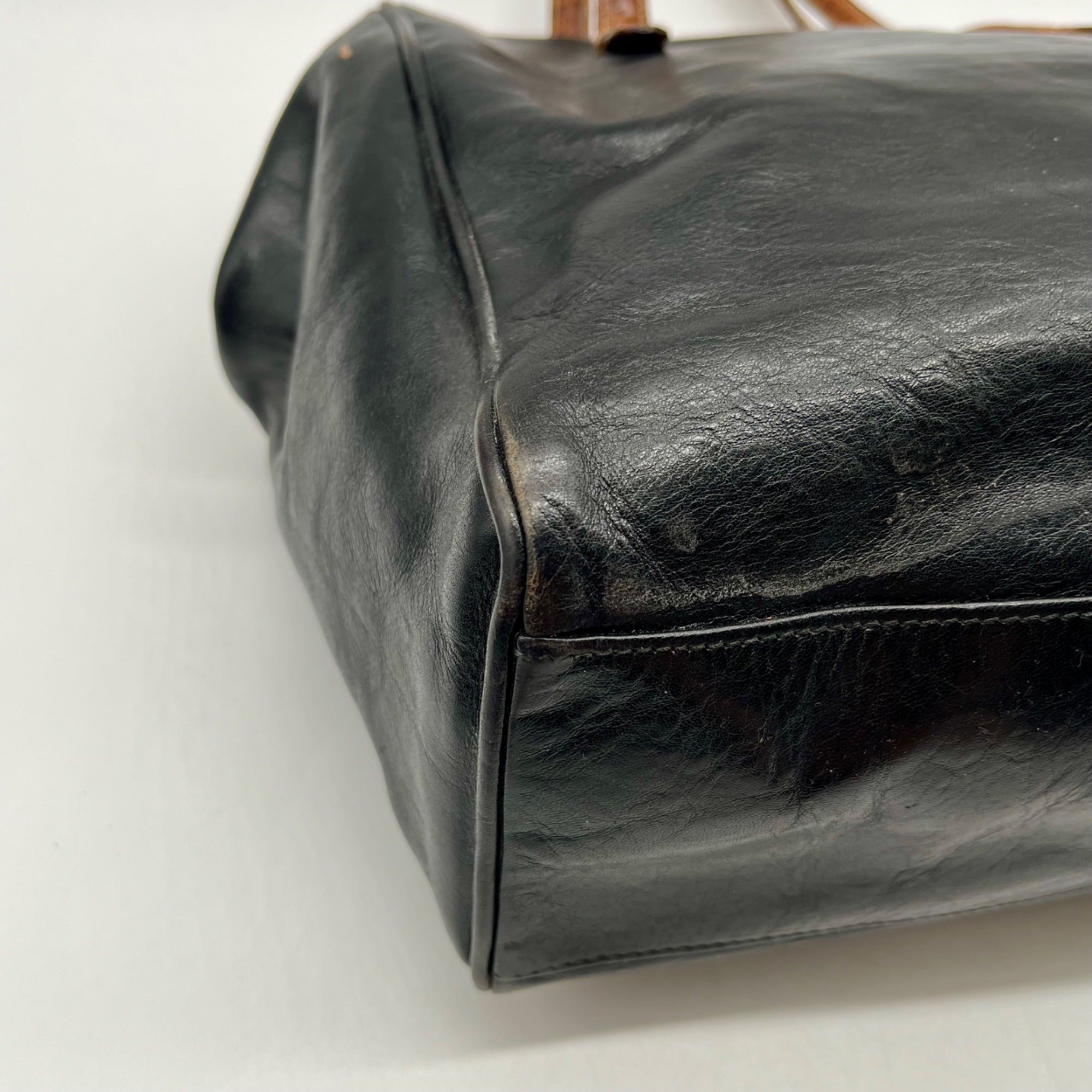 Furla Doctor-Style Black And Brown Leather Satchel Bag