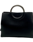 Sam Edelman Margo Small Ring-Top Black & Silver Vegan Satchel Bag