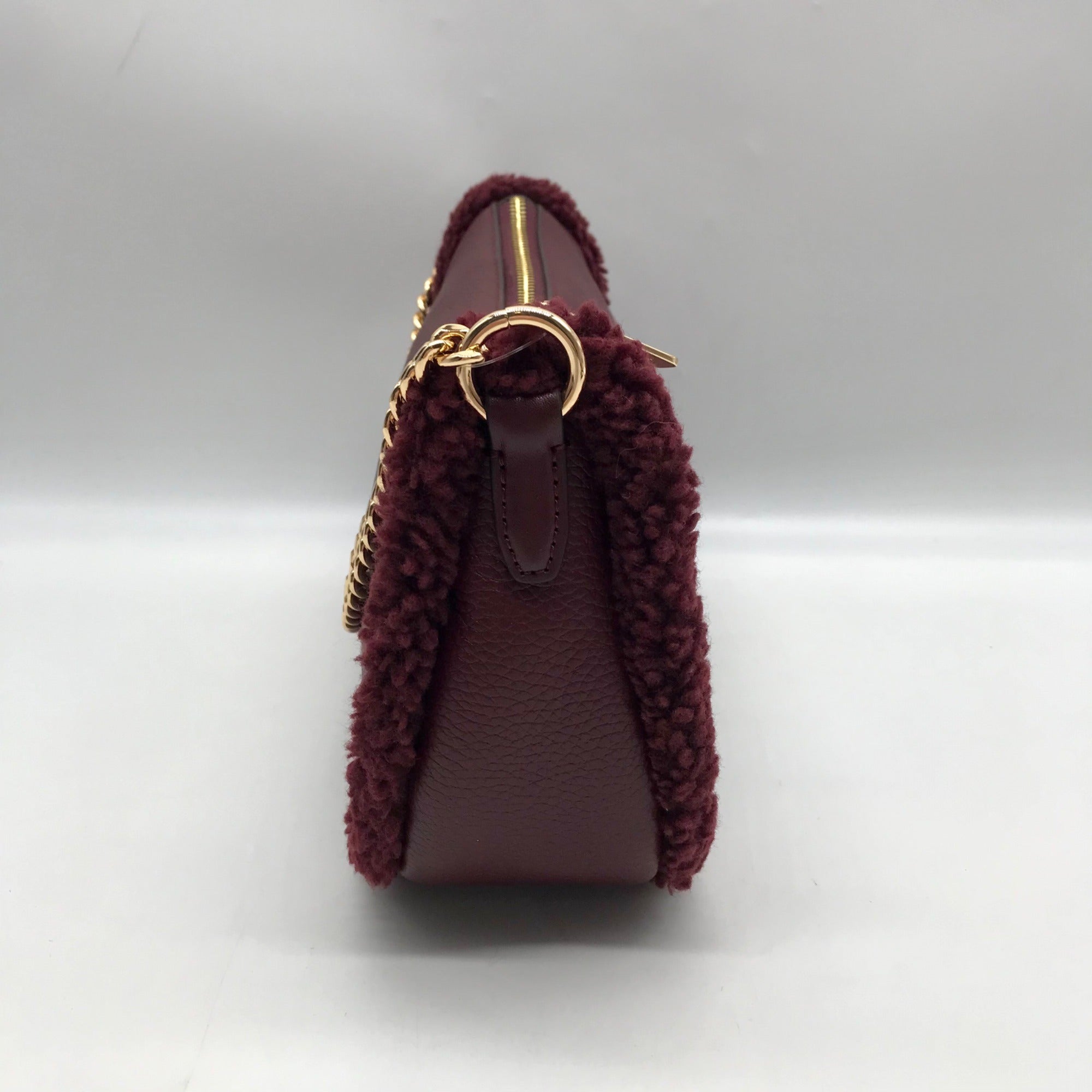 Michael Kors Oxblood Pebbled Leather Carmela Pouchette Crossbody Bag