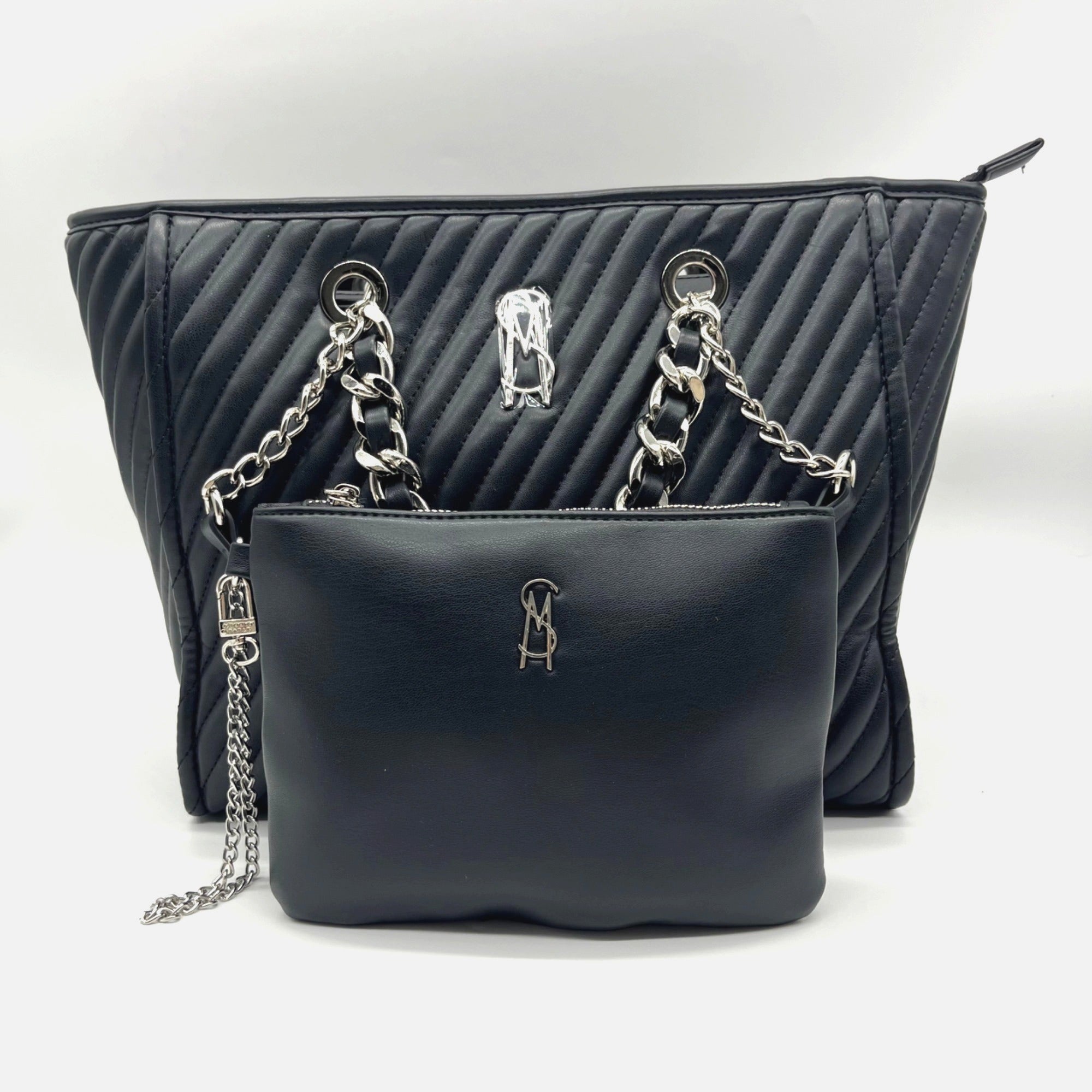 Steve Madden Black Faux Leather Tote with Pouch