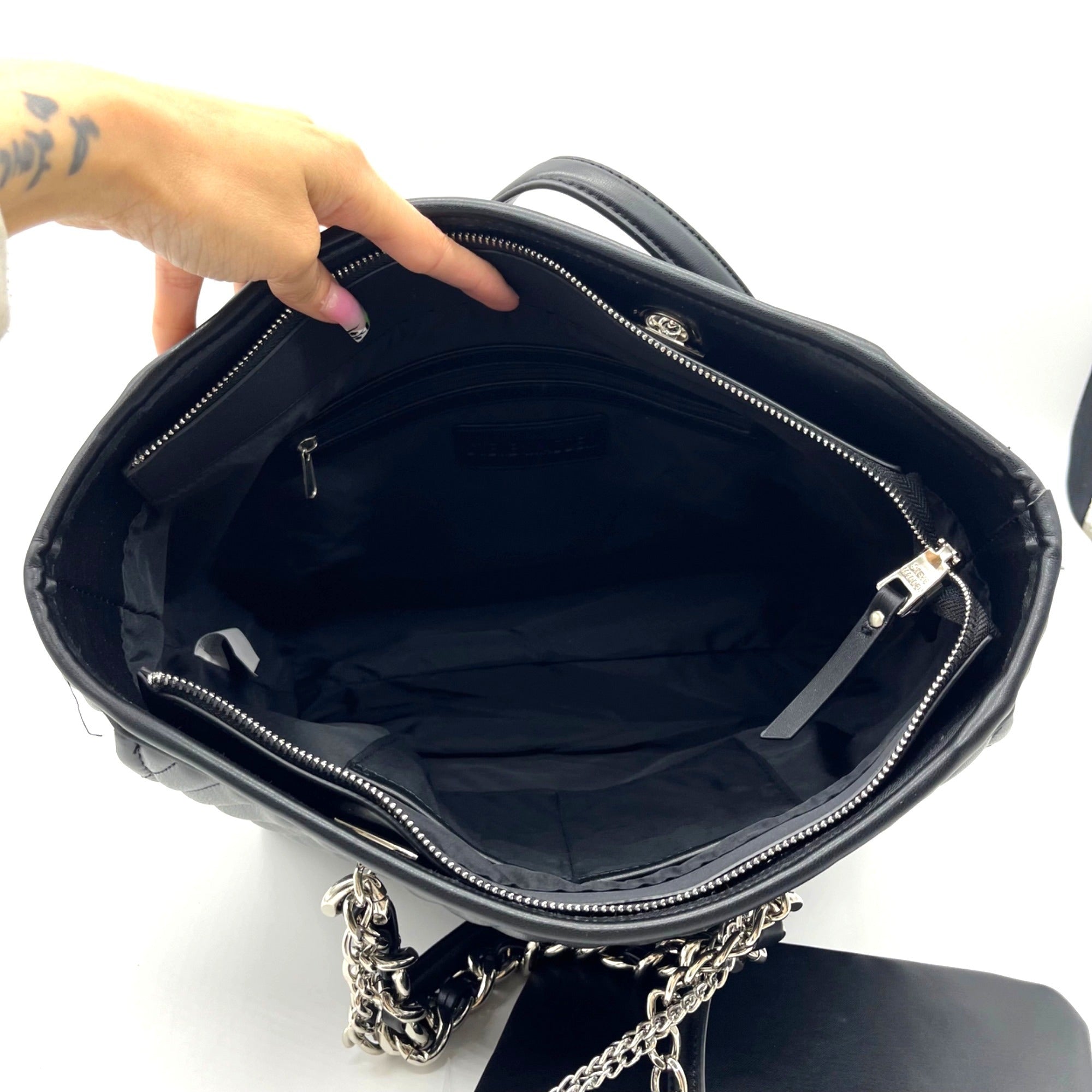 Steve Madden Black Faux Leather Tote with Pouch