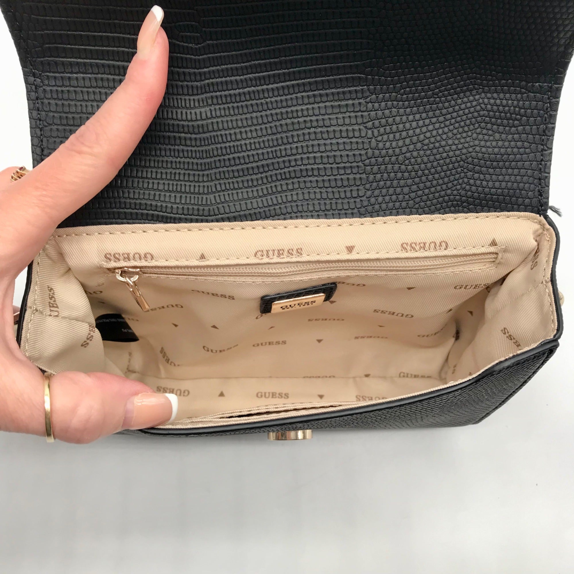 Guess Black Mini Lyndi Mini Flap Crossbody Bag