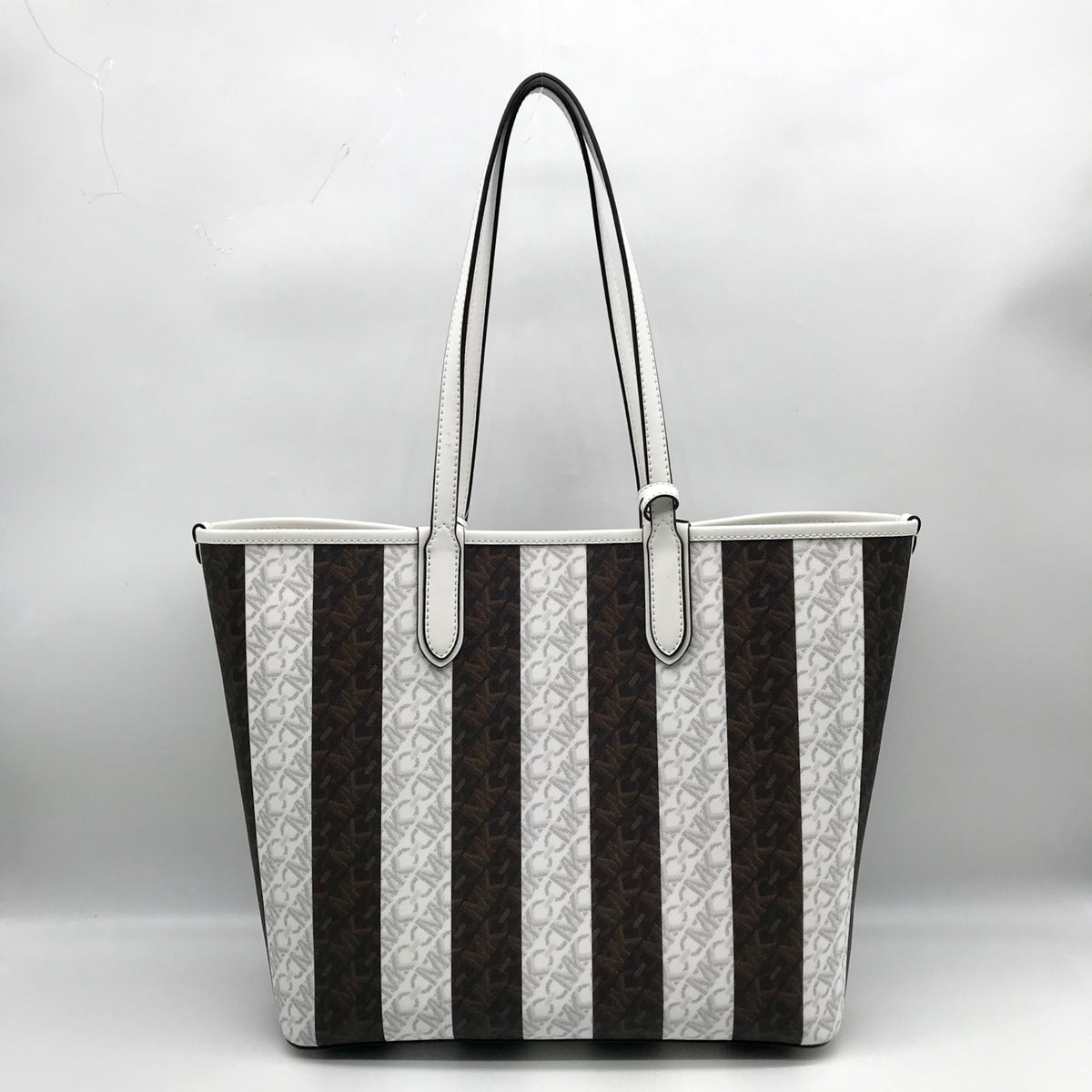 Michael Kors White &amp; Brown Large Eliza East West Reversible Tote &amp; Wallet
