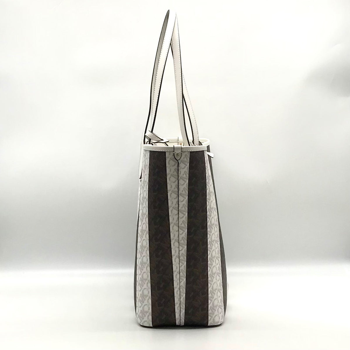 Michael Kors White &amp; Brown Large Eliza East West Reversible Tote &amp; Wallet