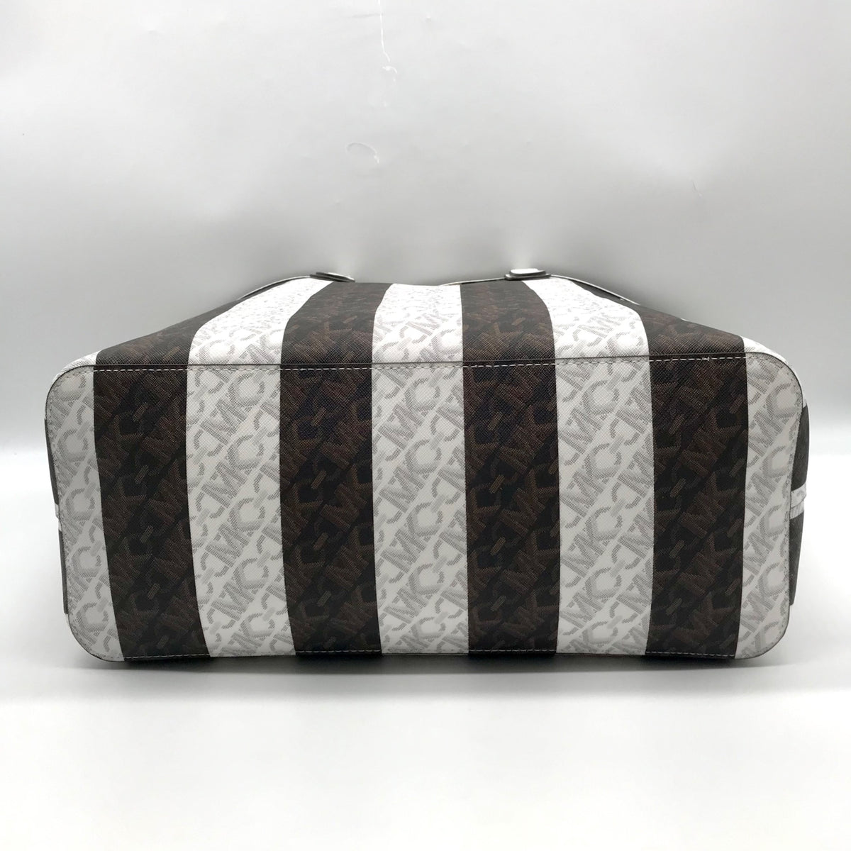 Michael Kors White &amp; Brown Large Eliza East West Reversible Tote &amp; Wallet