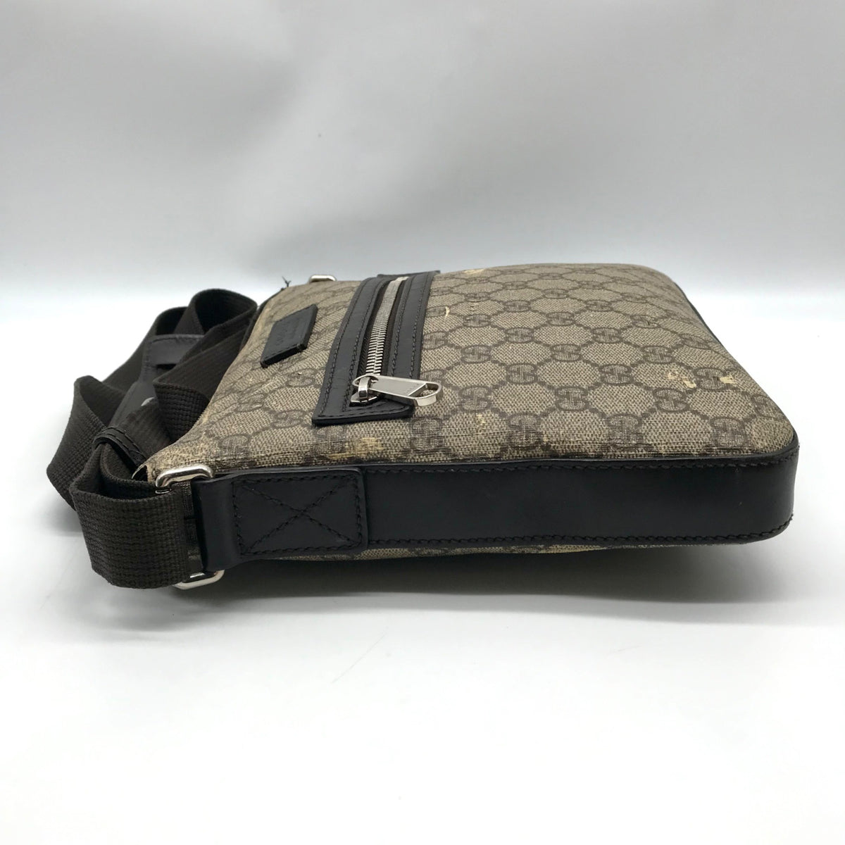 Gucci Dark Brown Leather and Signature GG Supreme Canvas Crossbody Bag