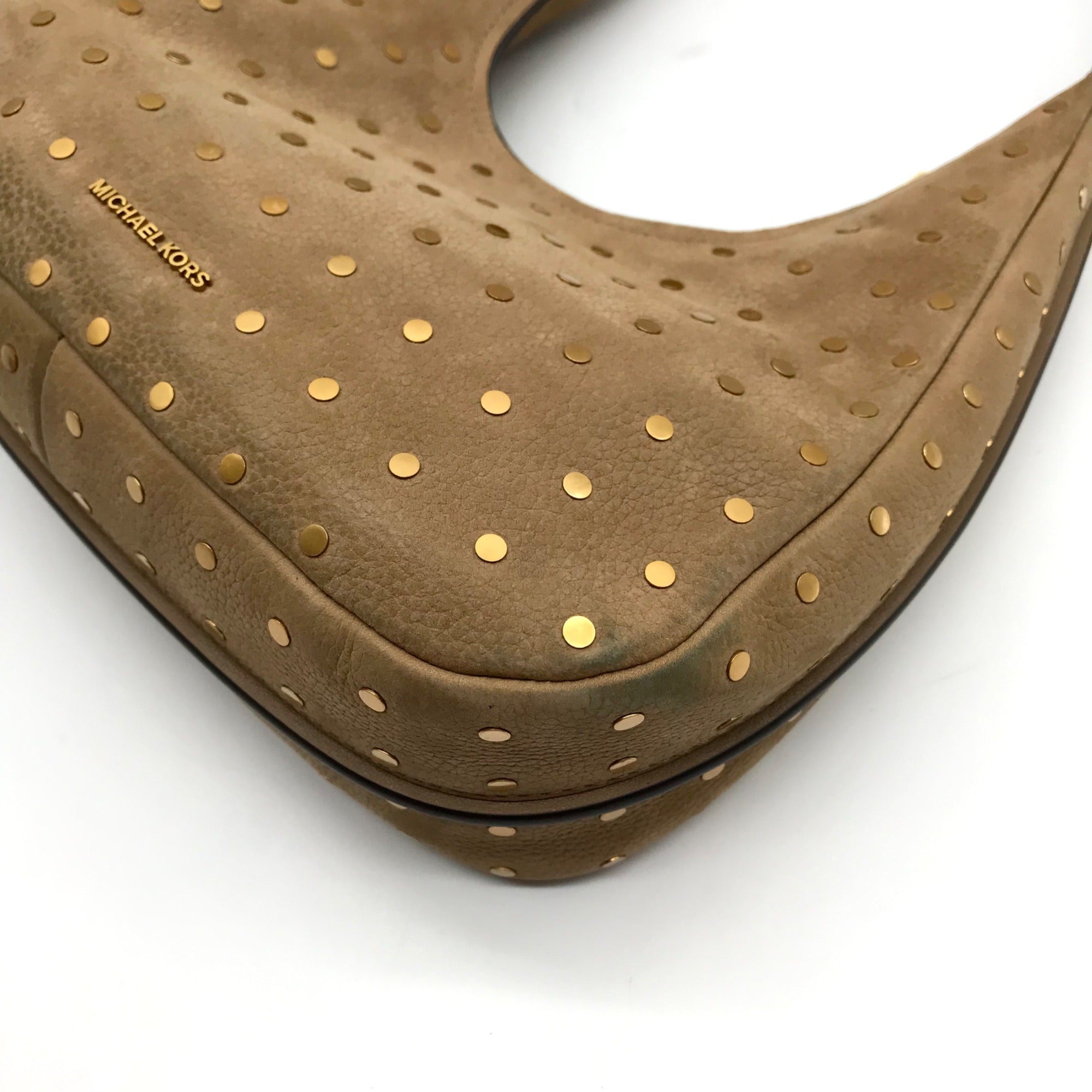 Michael Kors Husk Pebbled Leather Studded Nolita Hobo Shoulder Bag
