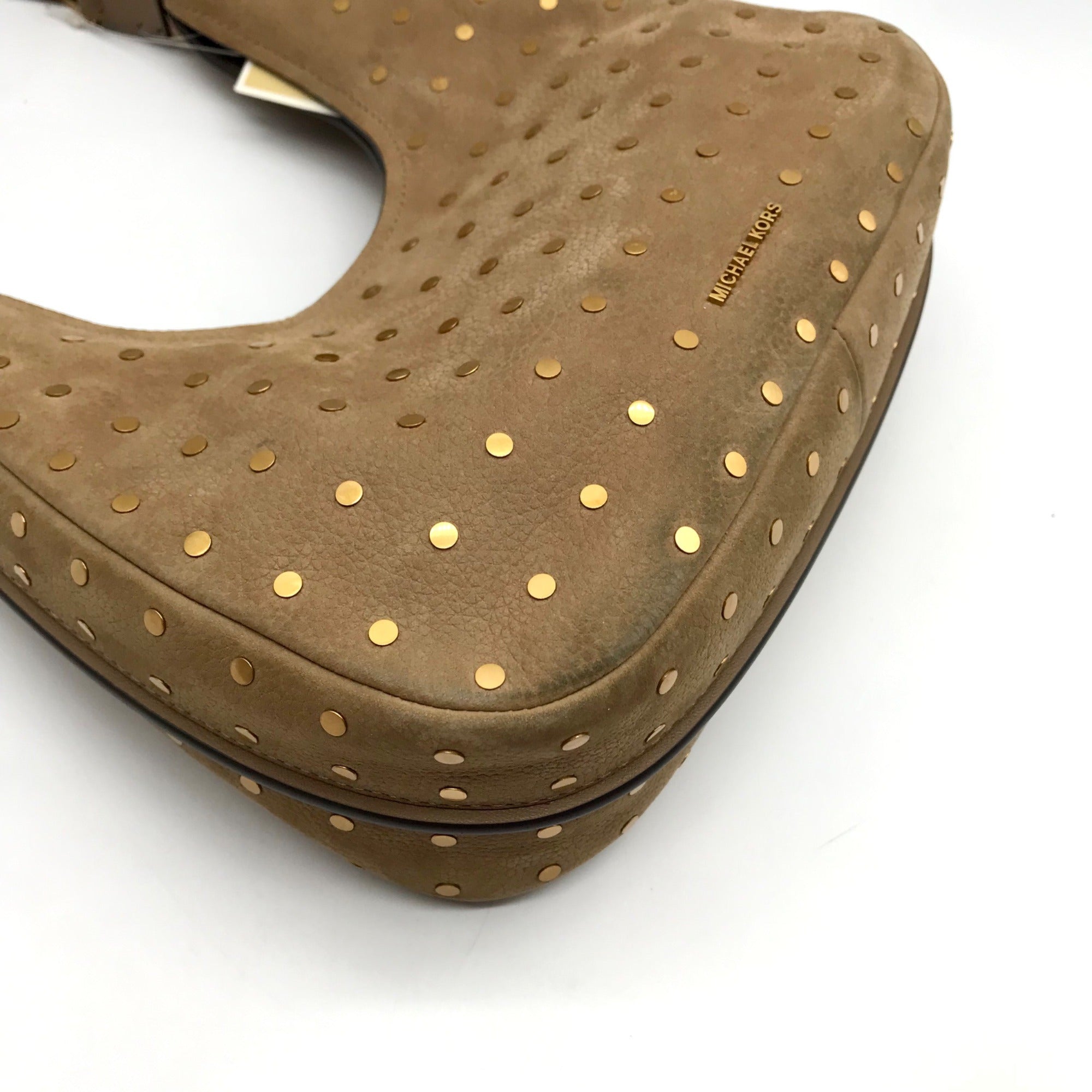 Michael Kors Husk Pebbled Leather Studded Nolita Hobo Shoulder Bag