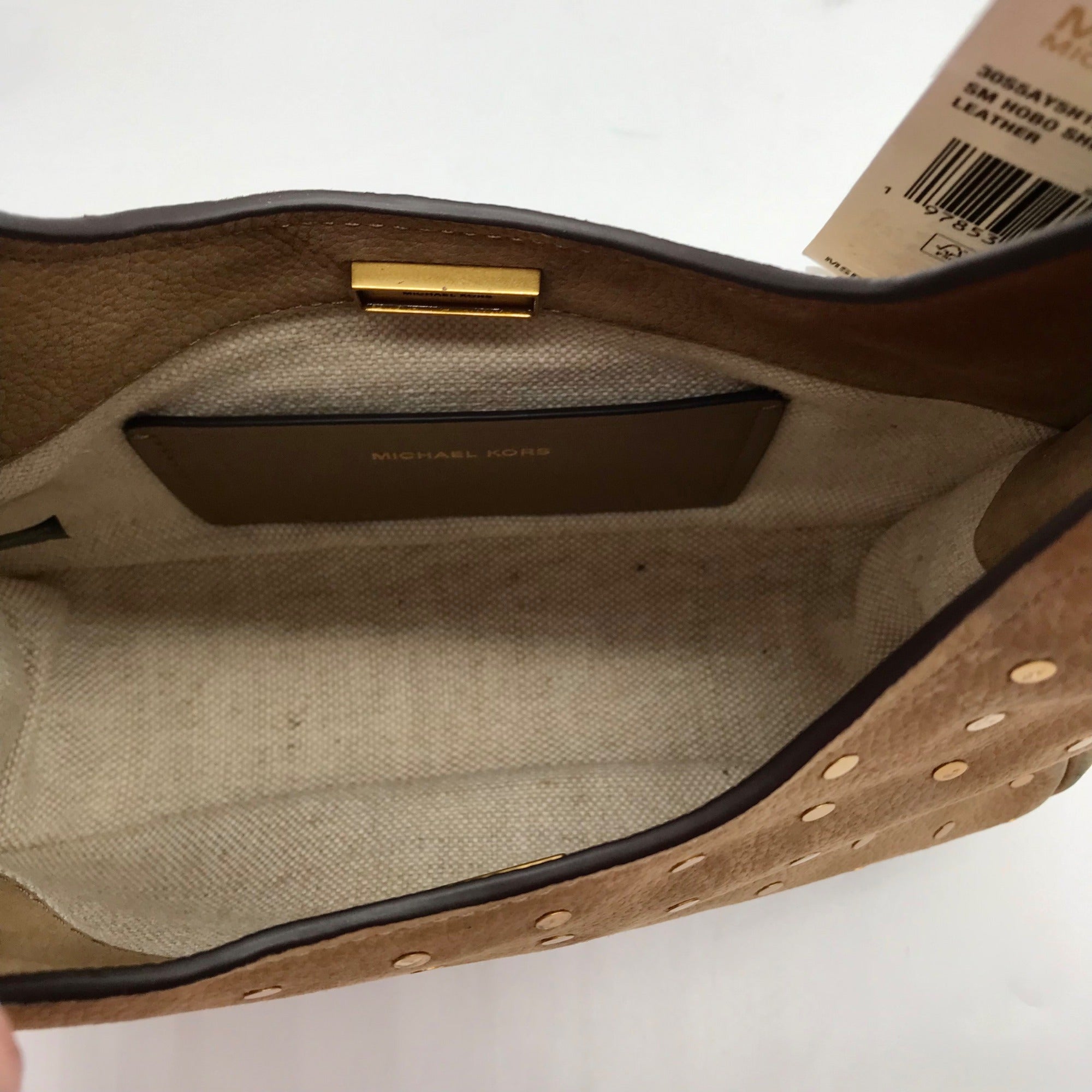 Michael Kors Husk Pebbled Leather Studded Nolita Hobo Shoulder Bag
