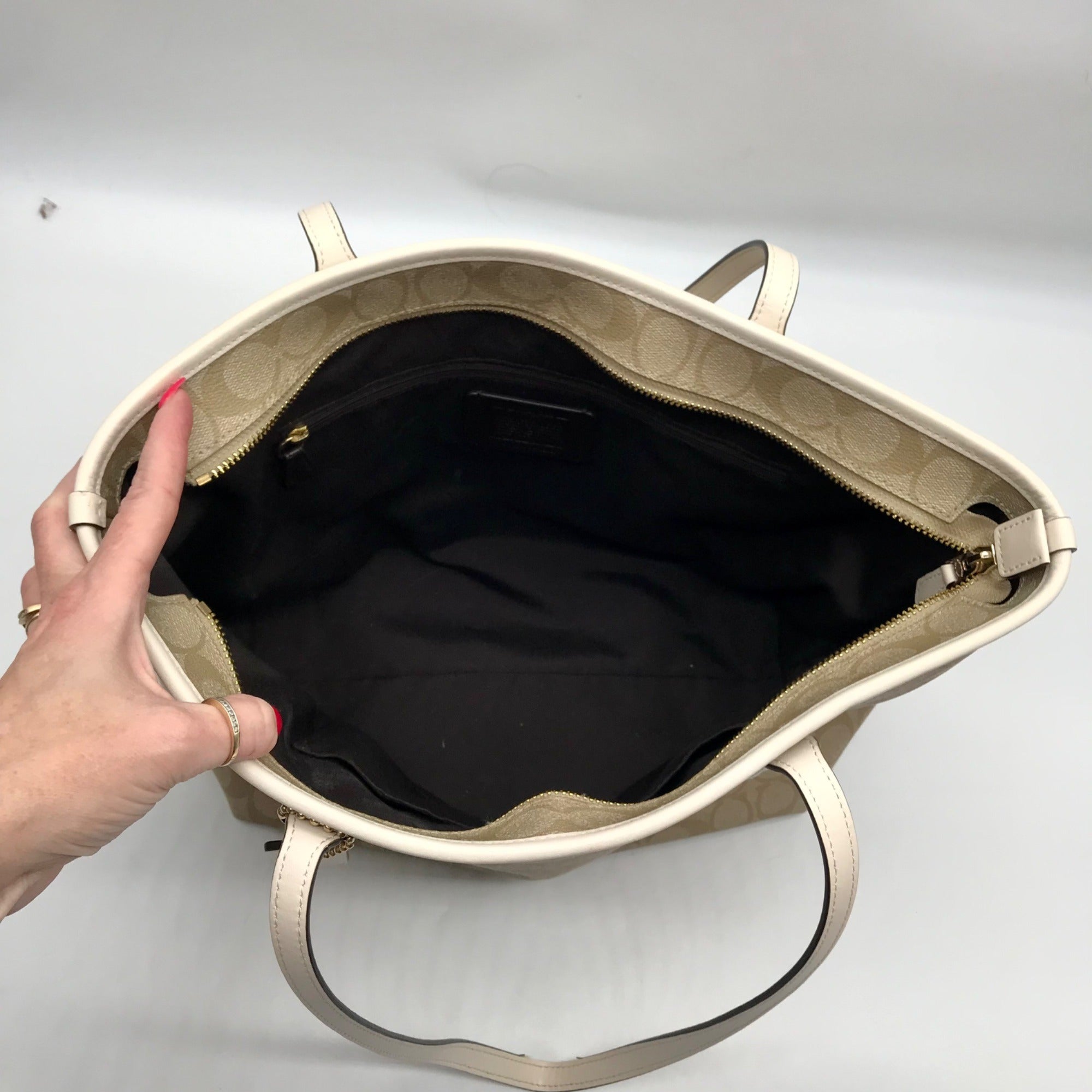 Coach Beige Monogram Signature Coated Canvas City Zip Tote Bag F58292