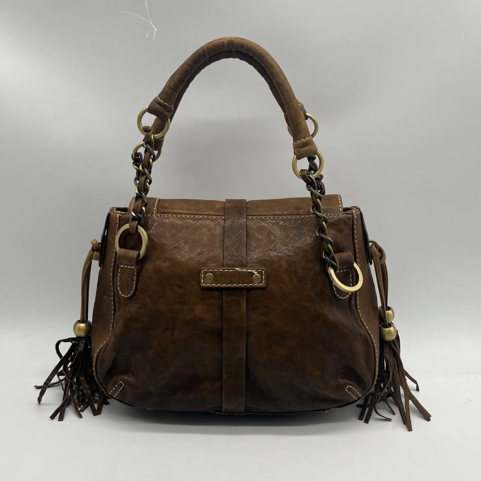 The Real Mccoy Brown Distressed Leather Shoulder Bag