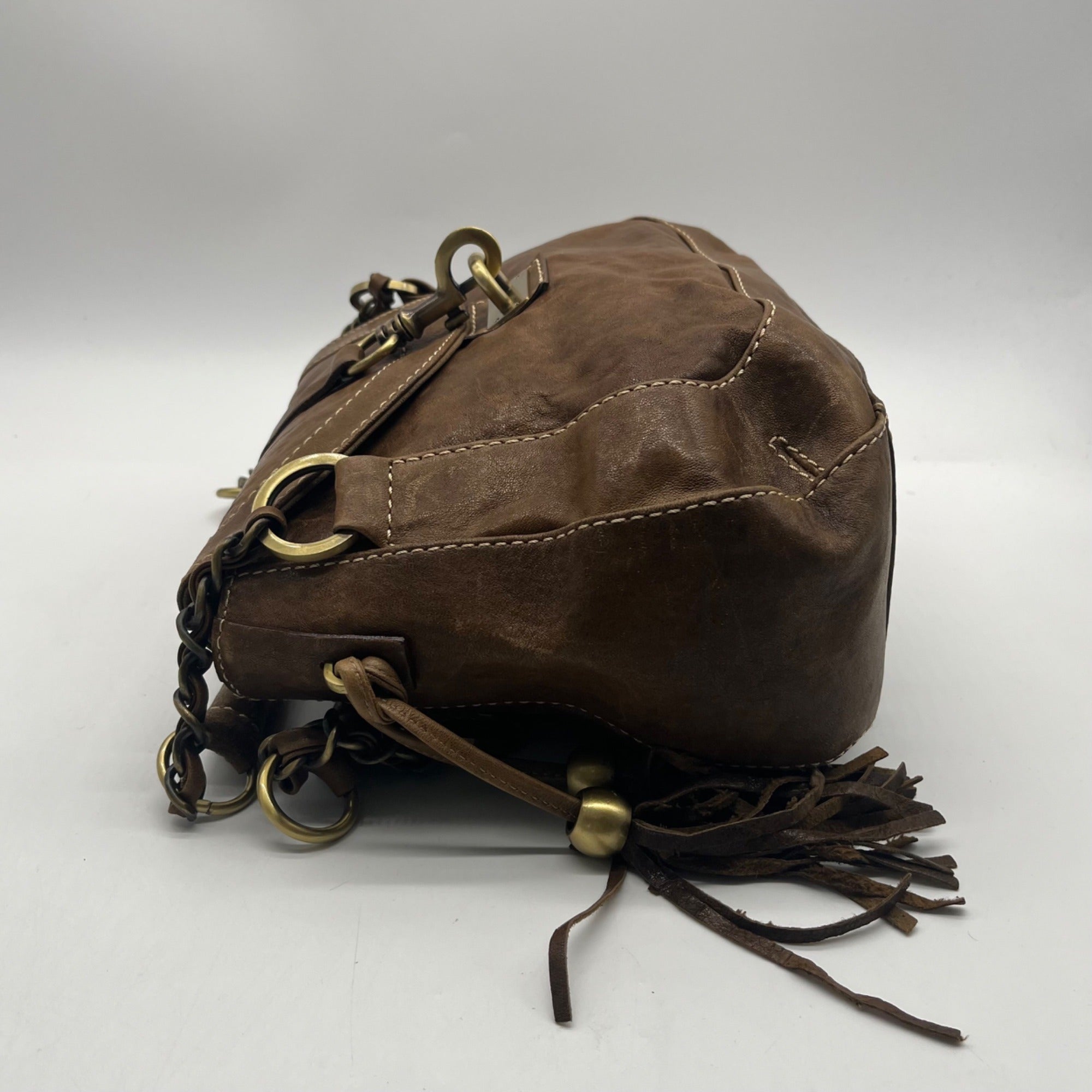 The Real Mccoy Brown Distressed Leather Shoulder Bag