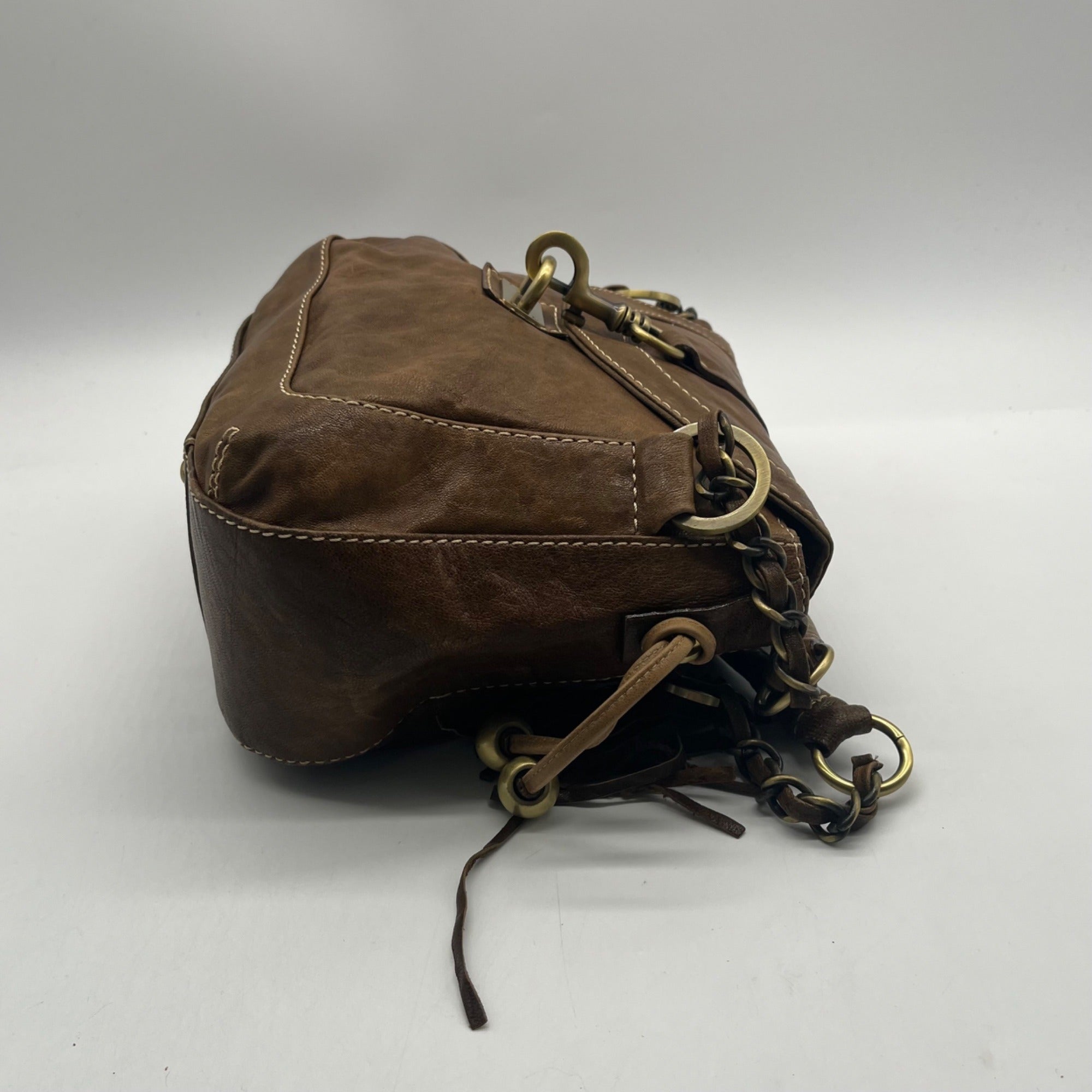 The Real Mccoy Brown Distressed Leather Shoulder Bag