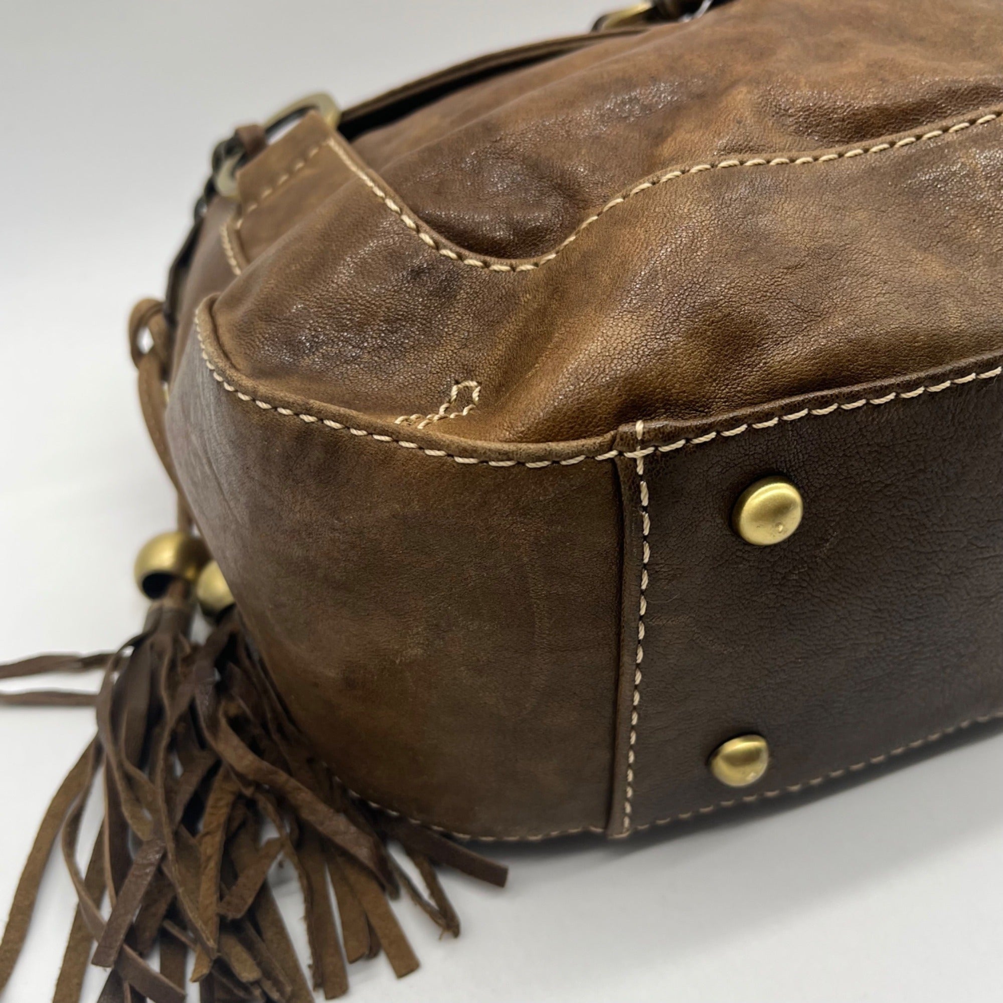The Real Mccoy Brown Distressed Leather Shoulder Bag