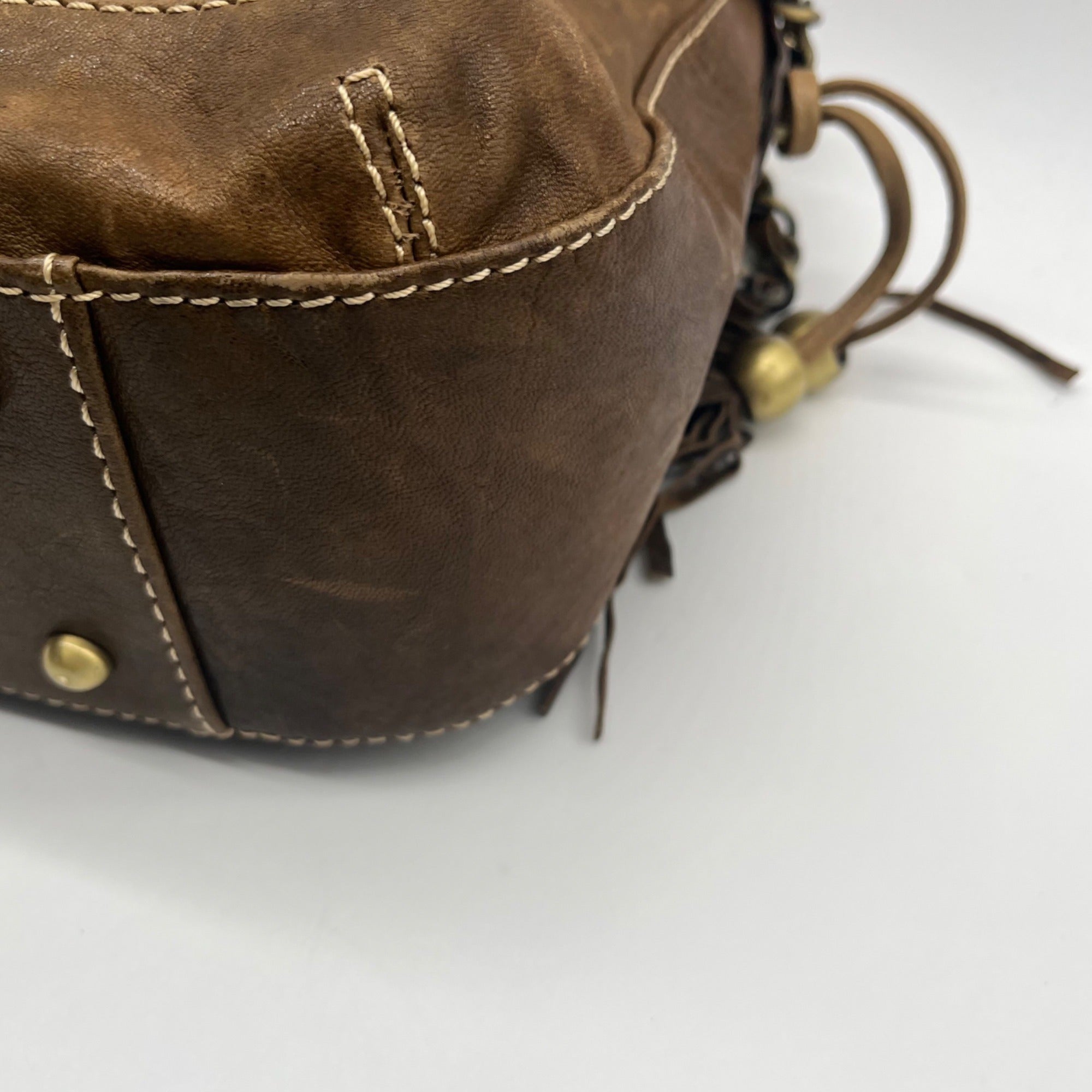 The Real Mccoy Brown Distressed Leather Shoulder Bag