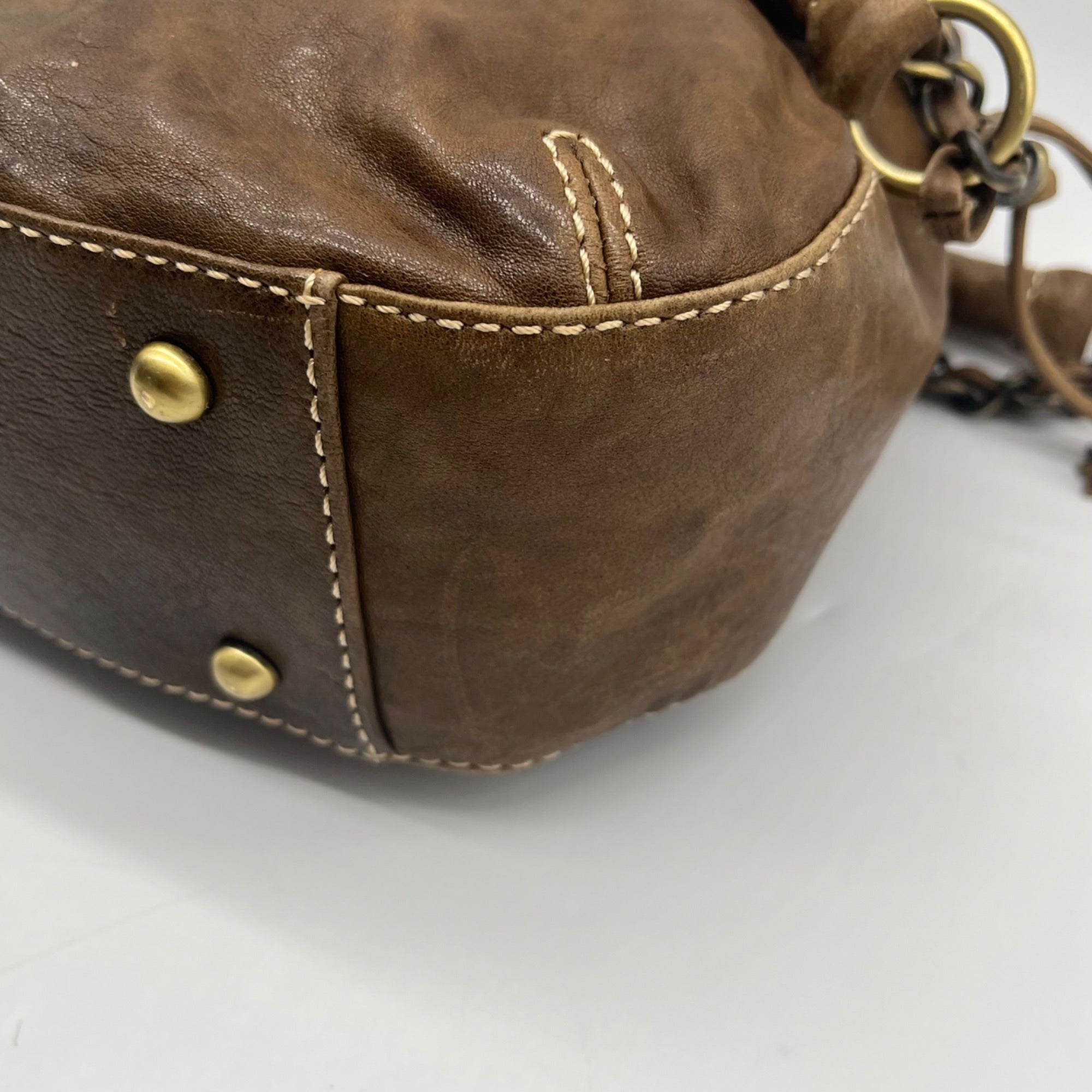 The Real Mccoy Brown Distressed Leather Shoulder Bag