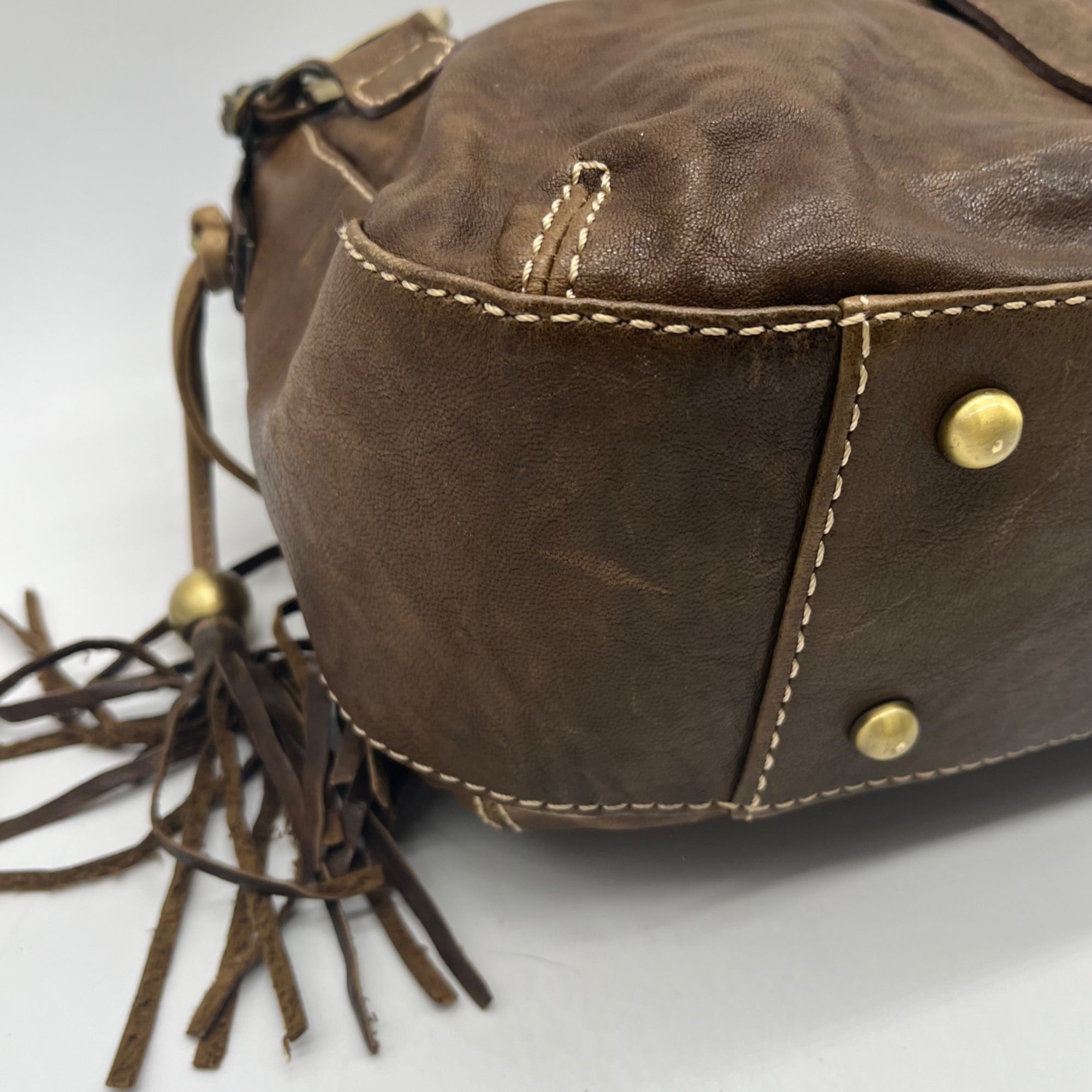 The Real Mccoy Brown Distressed Leather Shoulder Bag