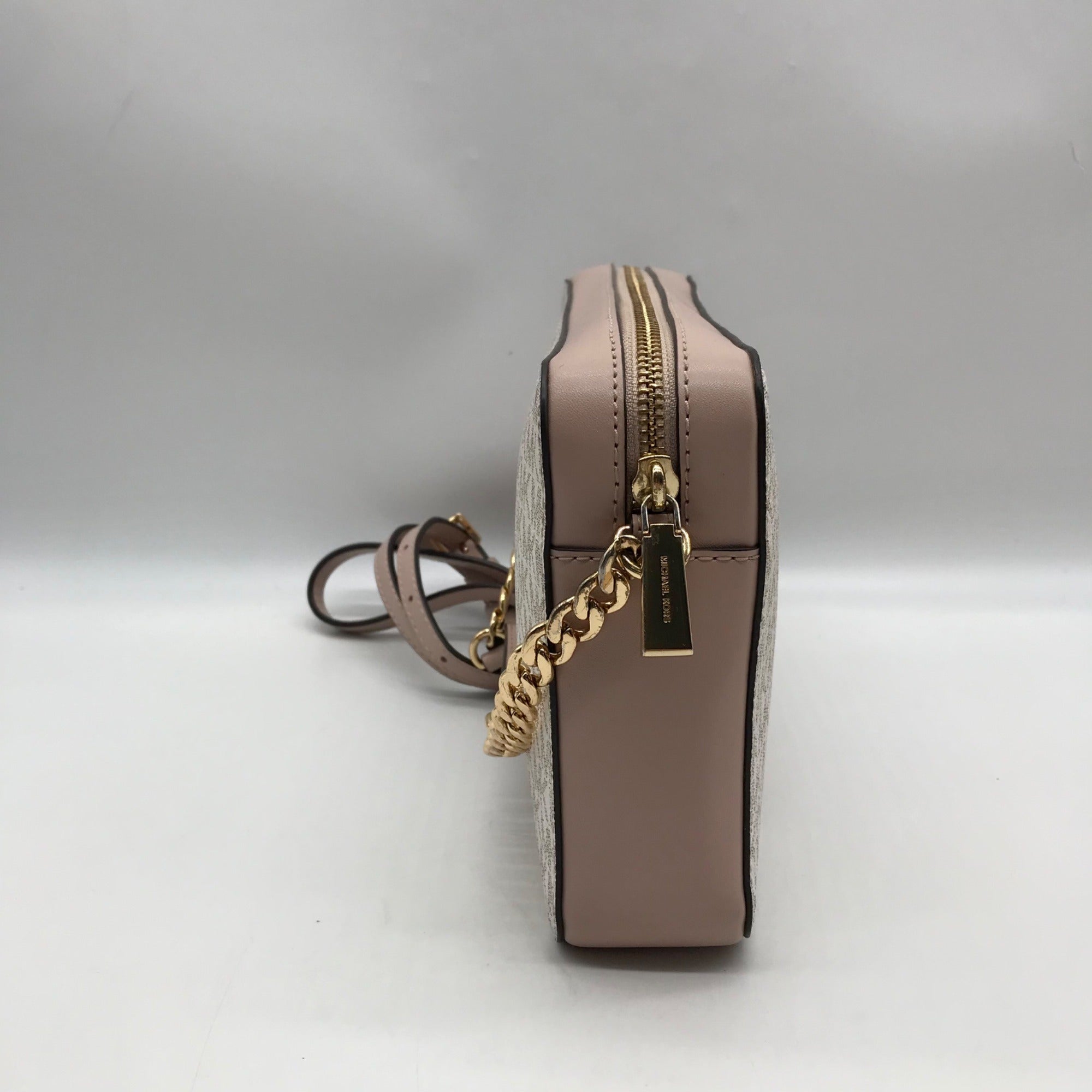 Michael Kors Vanilla And Pink Leather Signature Stripe Jet Set Crossbody