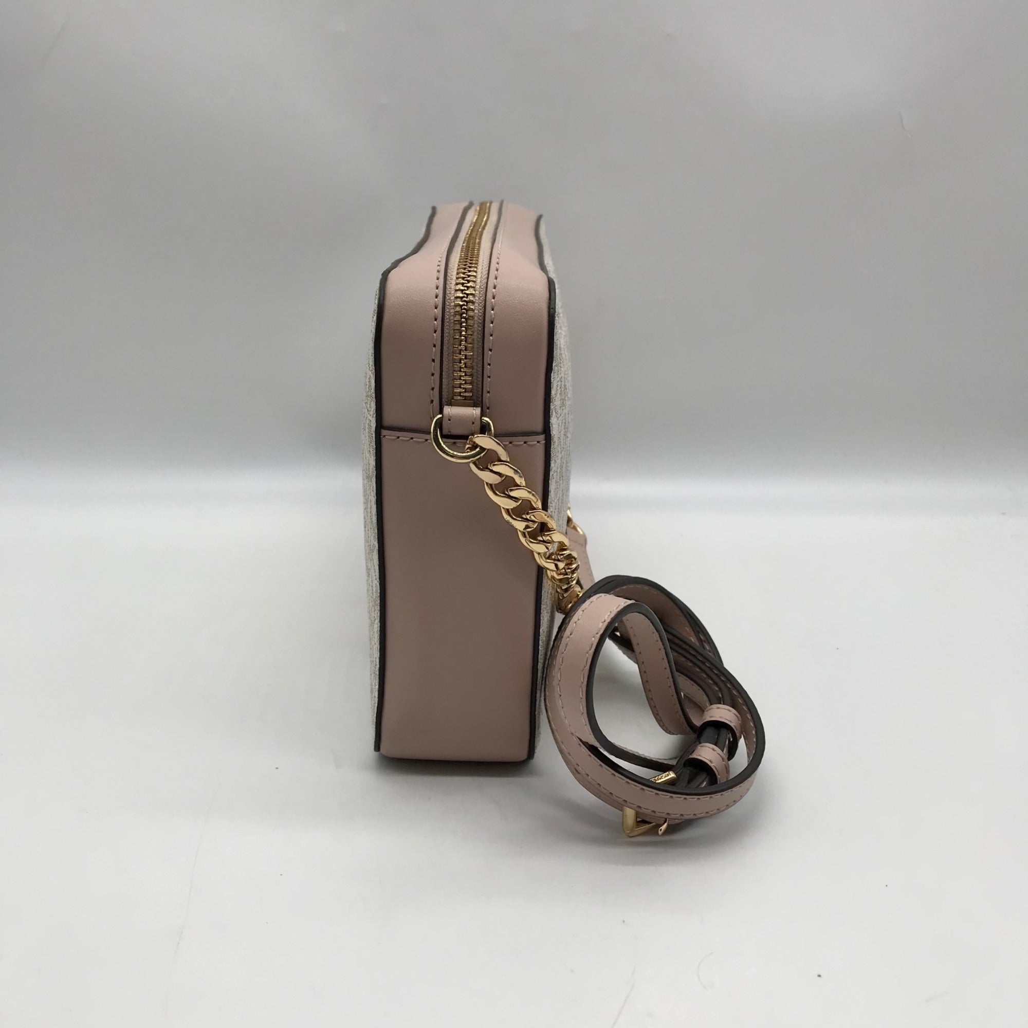 Michael Kors Vanilla And Pink Leather Signature Stripe Jet Set Crossbody