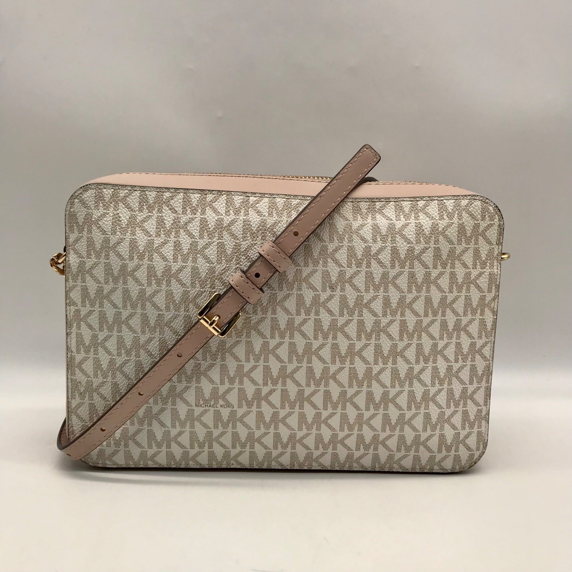 Michael Kors Vanilla And Pink Leather Signature Stripe Jet Set Crossbody