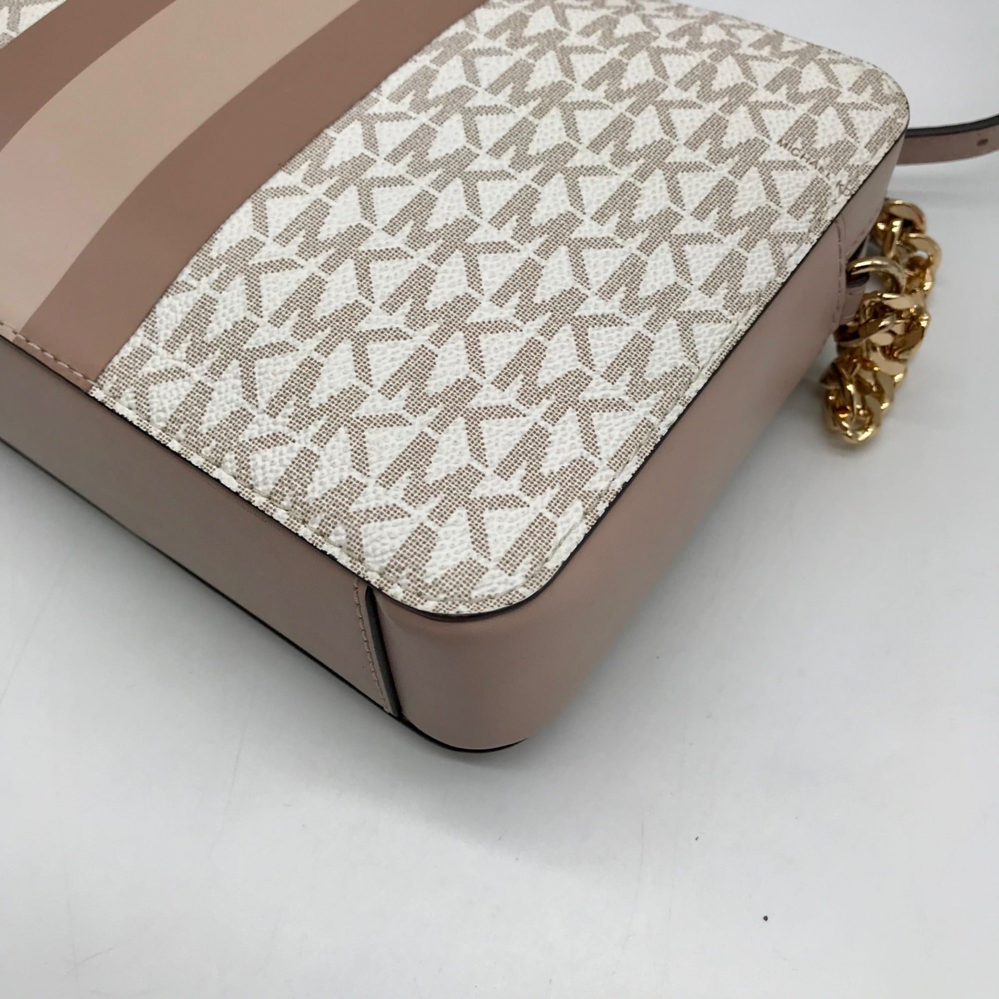 Michael Kors Vanilla And Pink Leather Signature Stripe Jet Set Crossbody