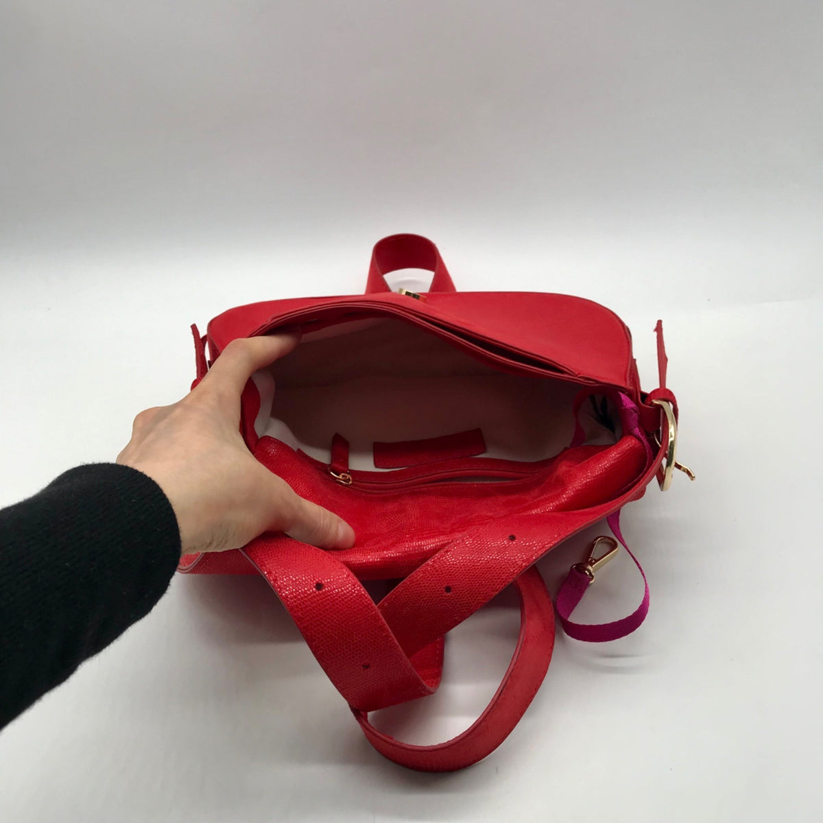 On 34th Red Jaqqy Small Lizard Crossbody Bag