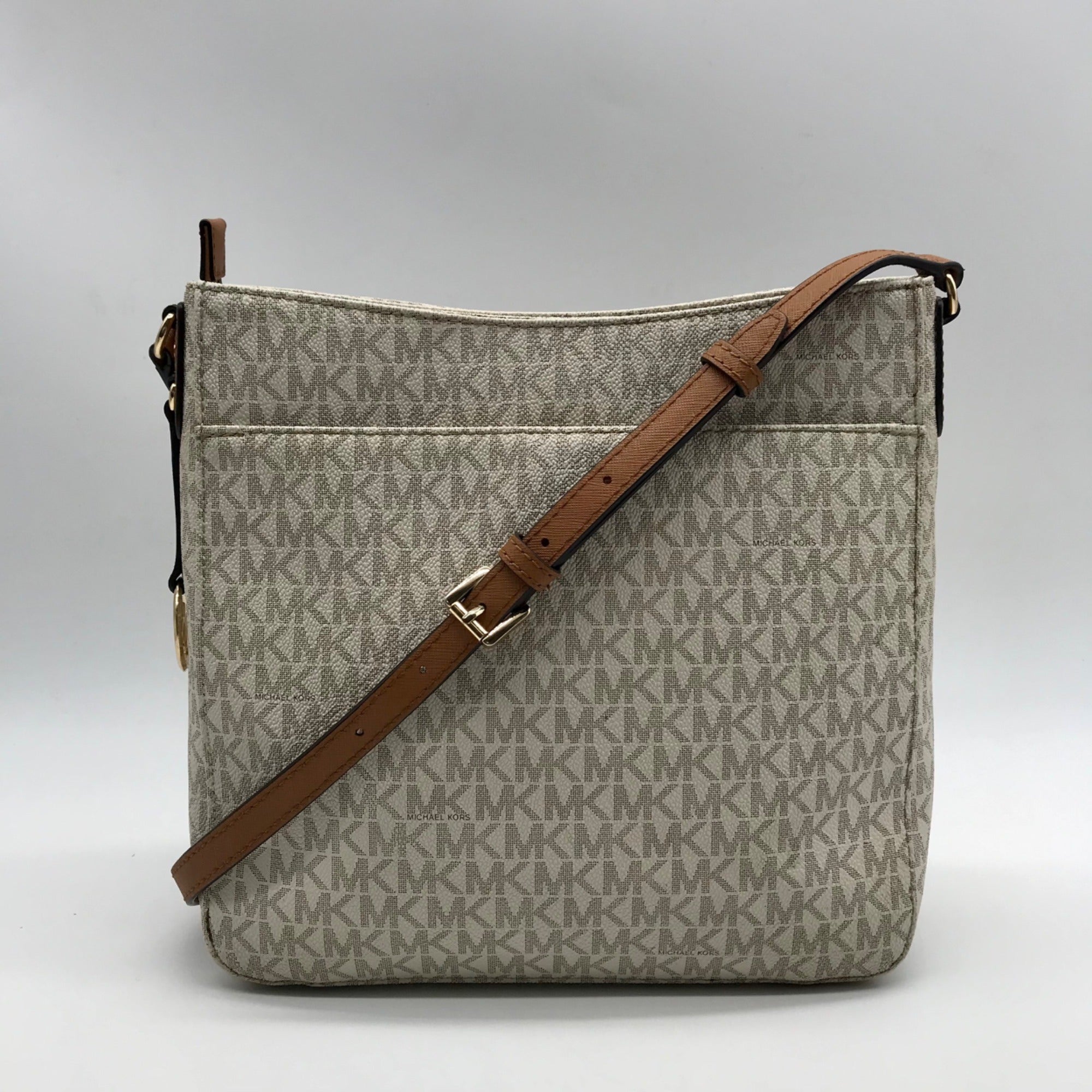 Michael Kors Cream Signature Coated Canvas Large Messenger Bag