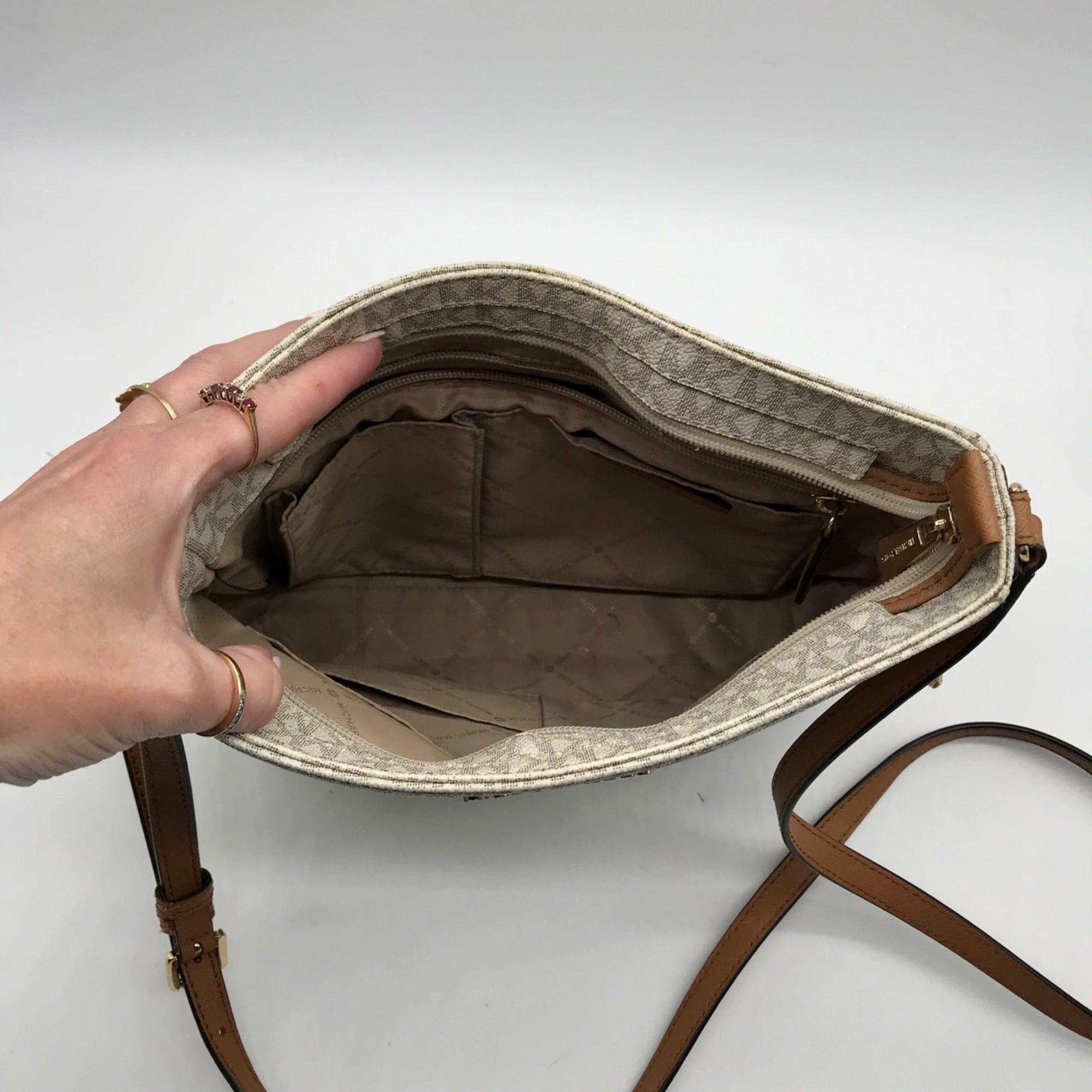 Michael Kors Cream Signature Coated Canvas Large Messenger Bag