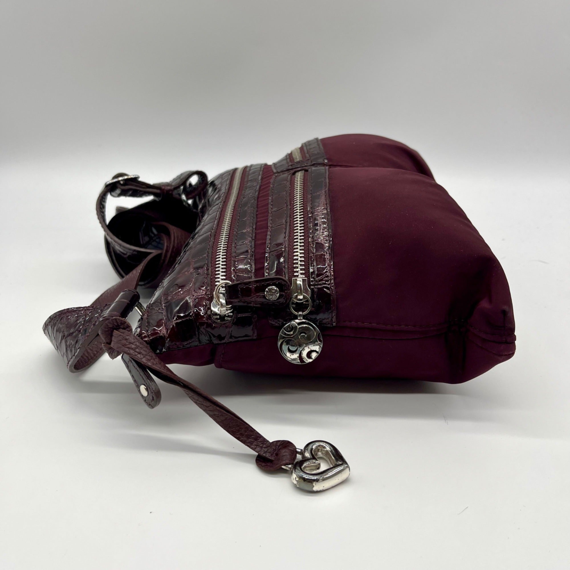 Brighton Burgundy Nylon And Croc-Embossed Crossbody