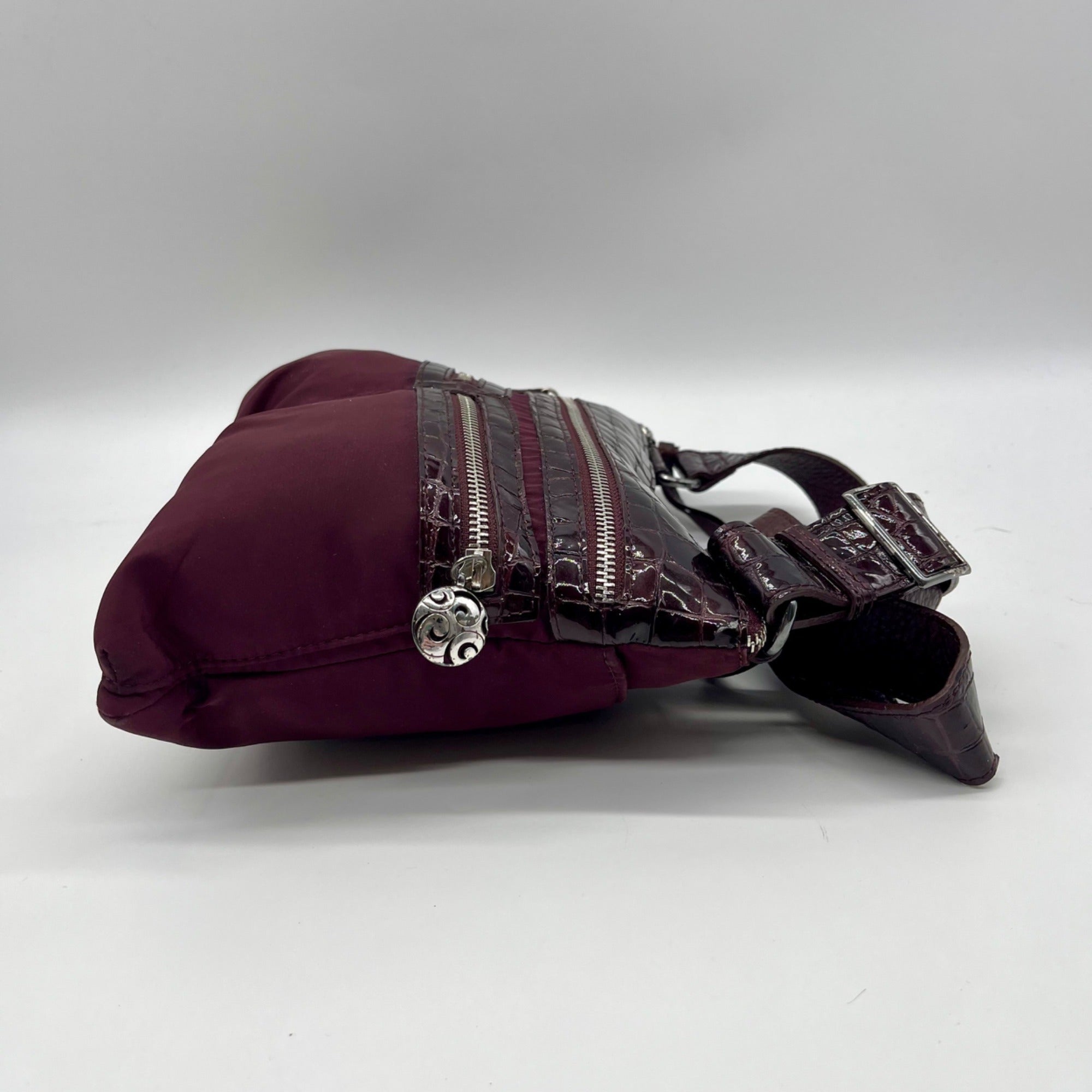 Brighton Burgundy Nylon And Croc-Embossed Crossbody