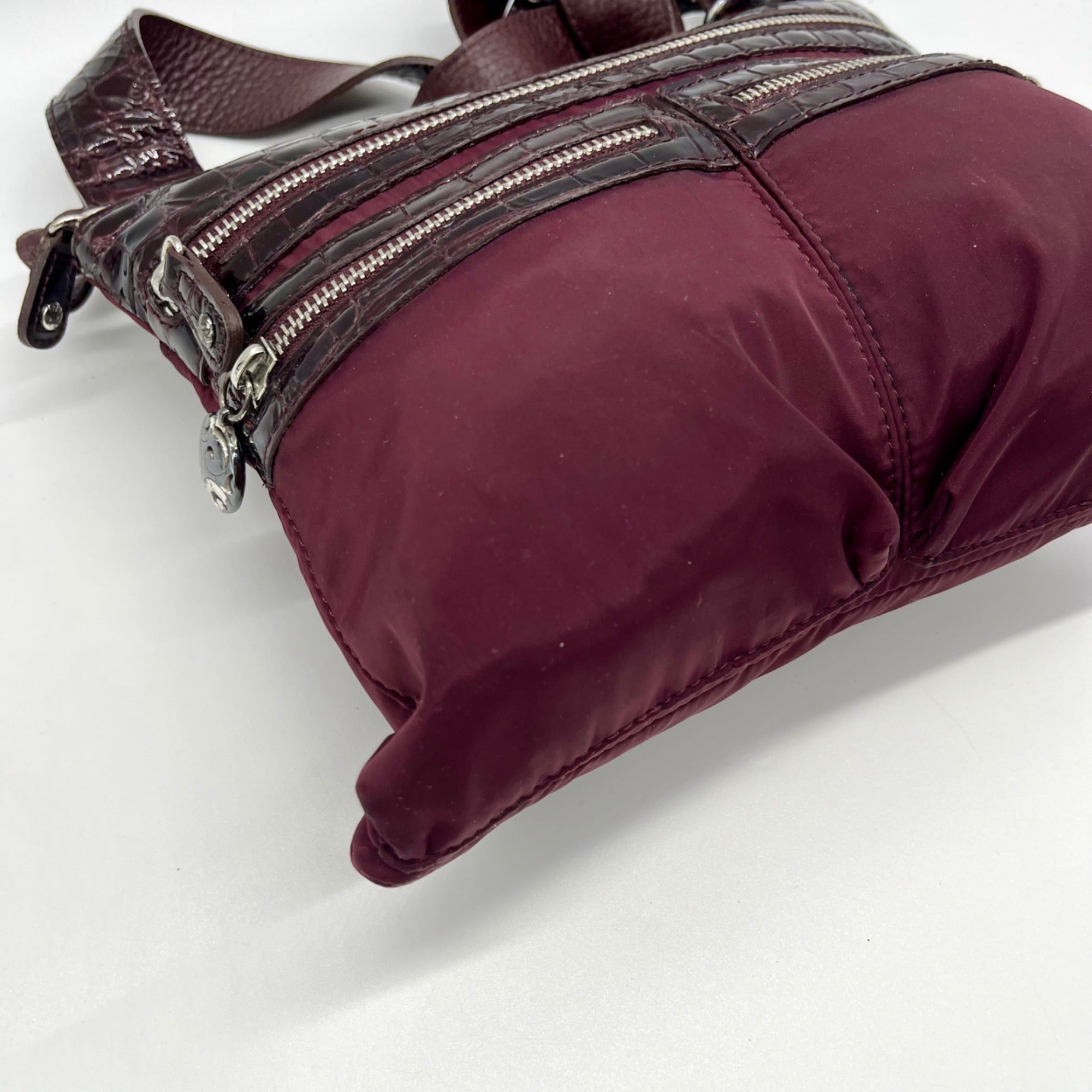Brighton Burgundy Nylon And Croc-Embossed Crossbody