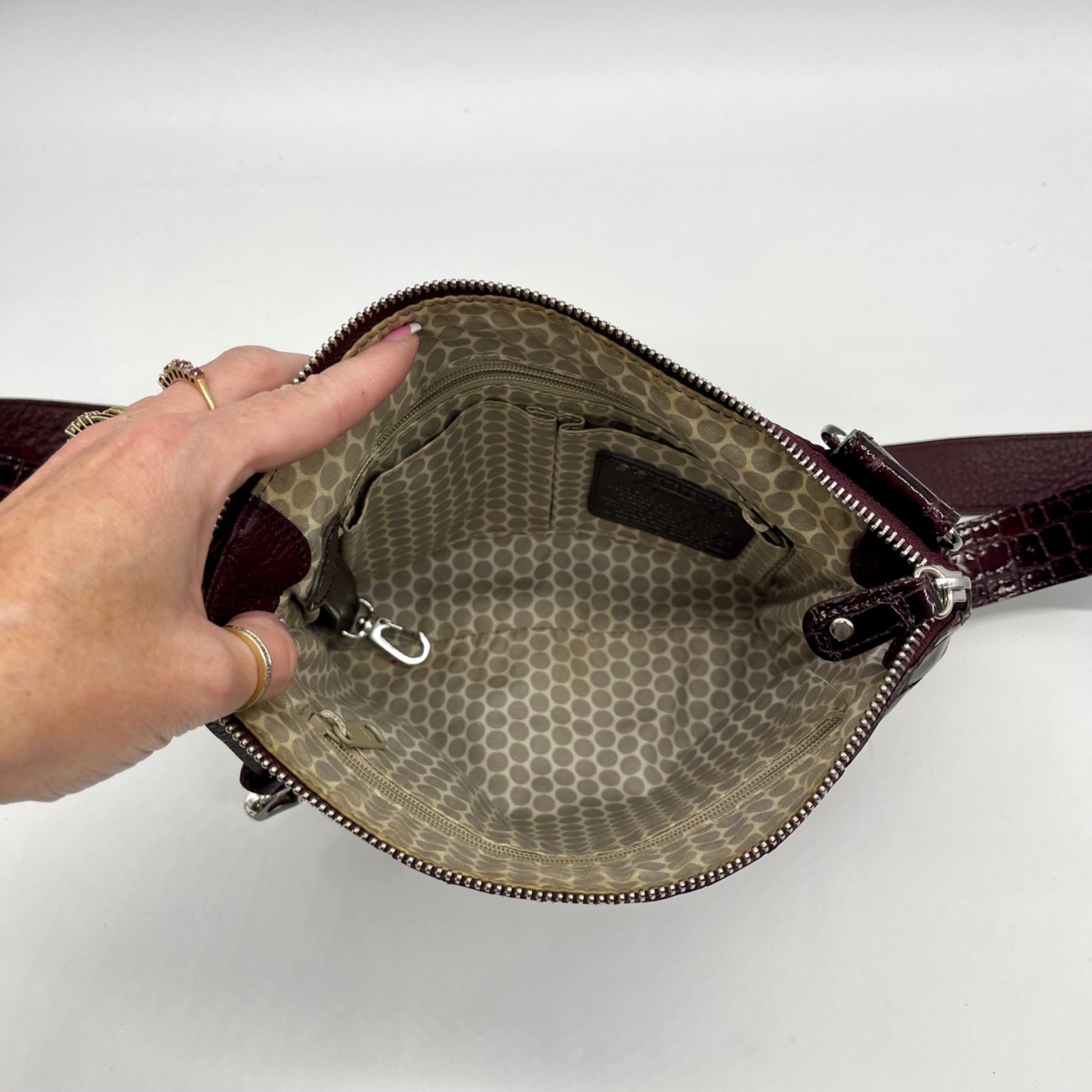 Brighton Burgundy Nylon And Croc-Embossed Crossbody