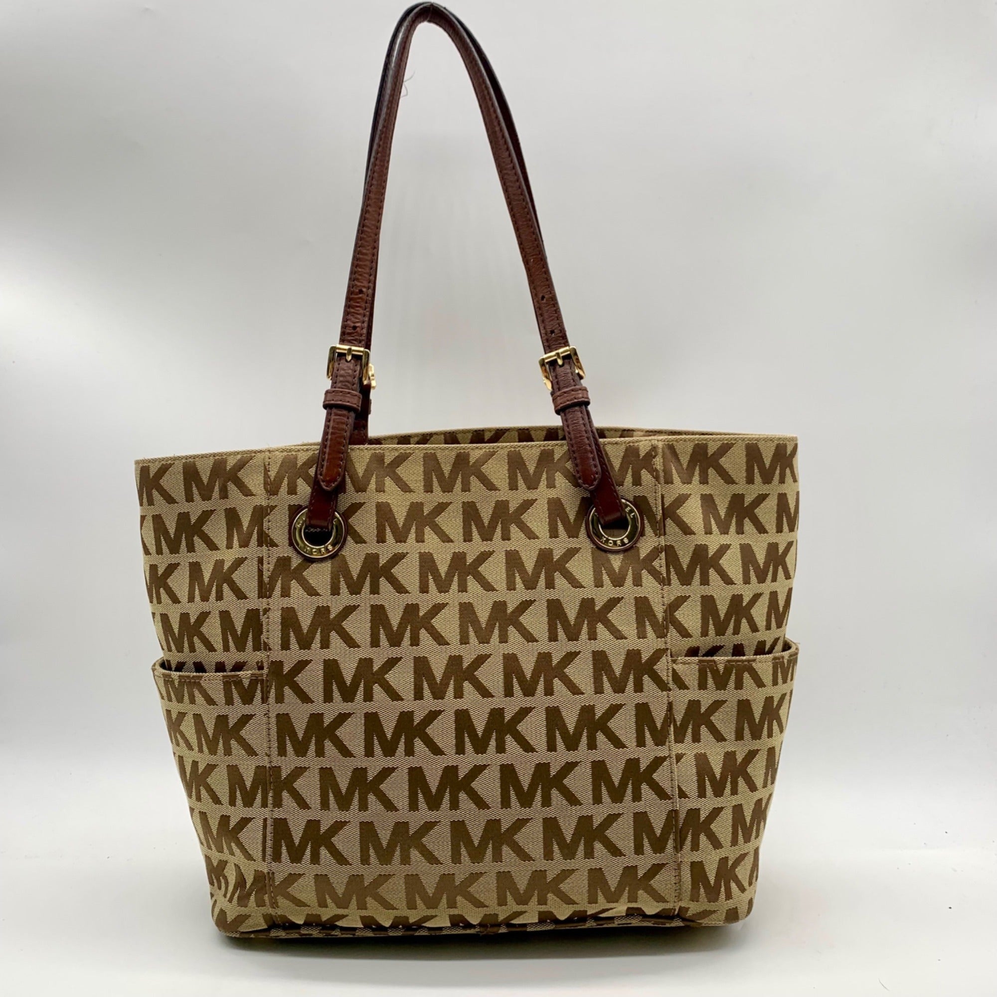 Michael Kors Beige Jet Set Signature Jacquard Tote Bag