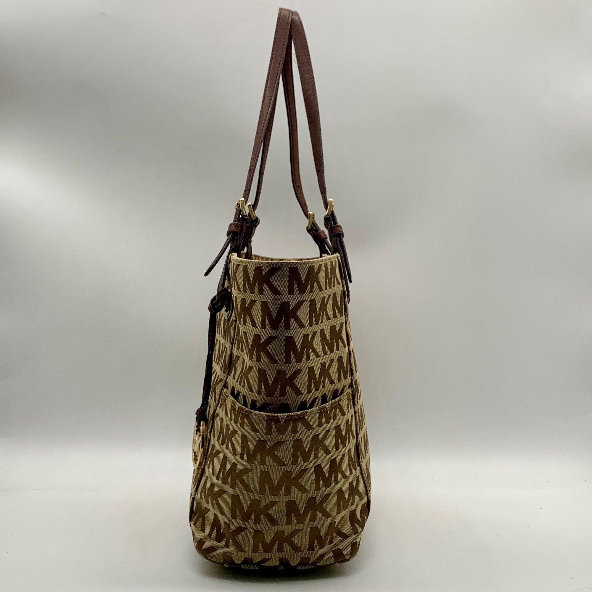 Michael Kors Beige Jet Set Signature Jacquard Tote Bag