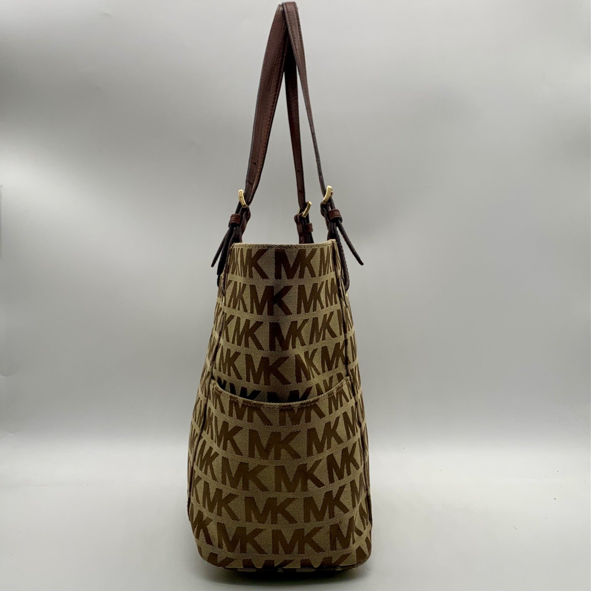 Michael Kors Beige Jet Set Signature Jacquard Tote Bag